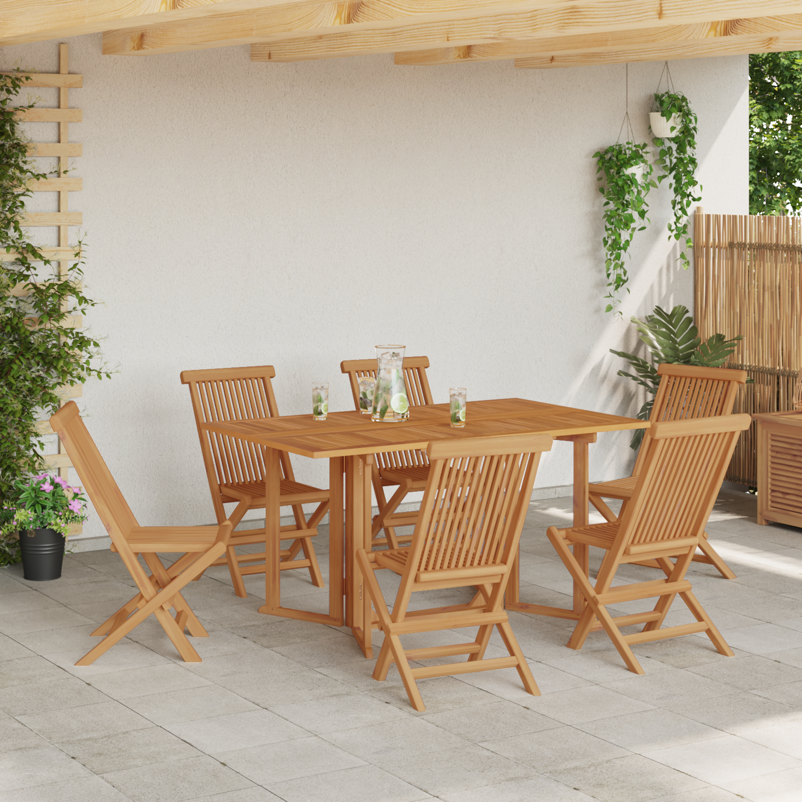 7 Piece Garden Dining Set Solid Wood Teak