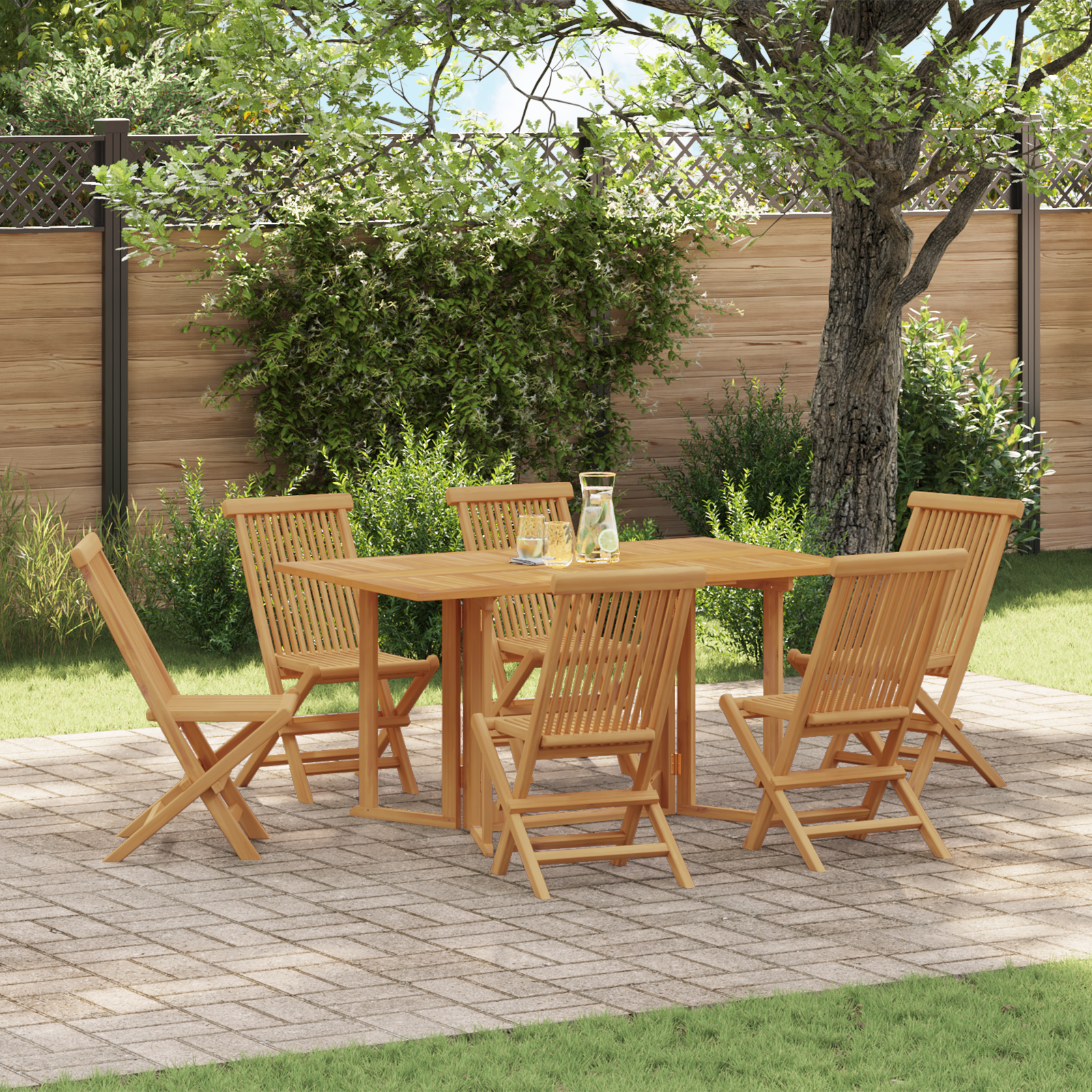 7 Piece Garden Dining Set Solid Wood Teak - Image 4