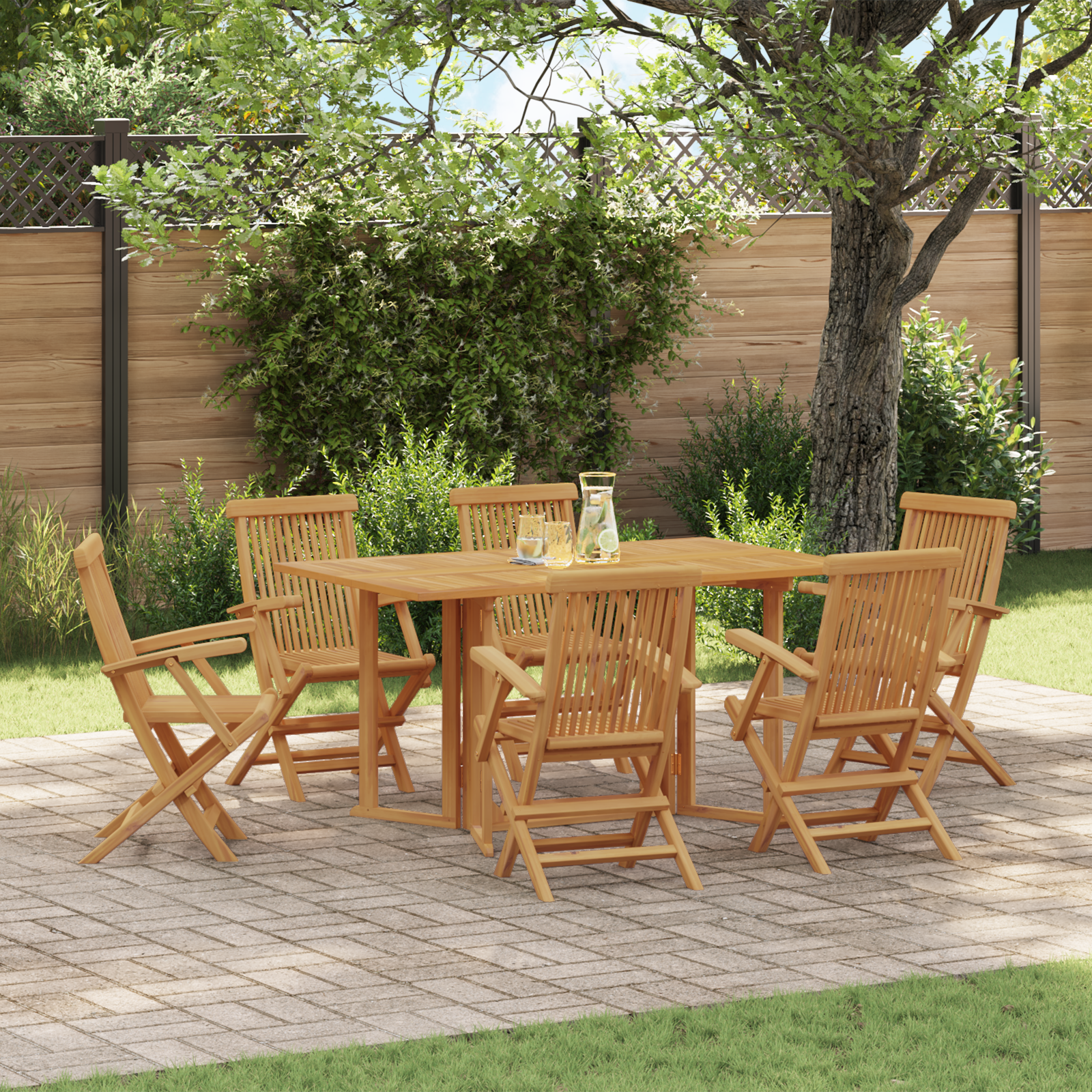 7 Piece Garden Dining Set Solid Wood Teak - Image 4