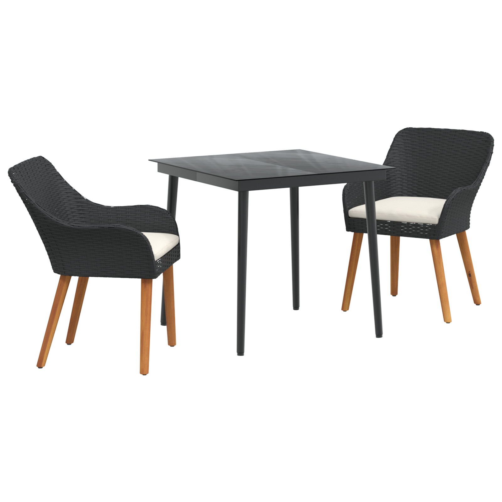3 Piece Garden Dining Set Black Poly Rattan - Image 2