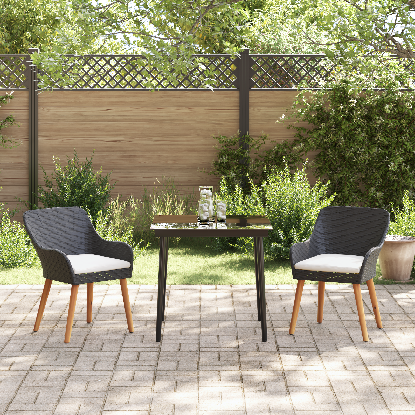 3 Piece Garden Dining Set Black Poly Rattan - Image 4