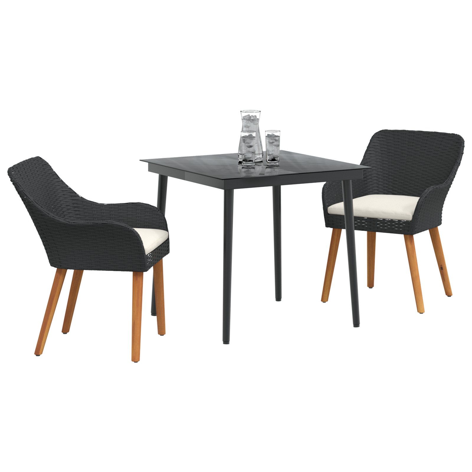3 Piece Garden Dining Set Black Poly Rattan - Image 3