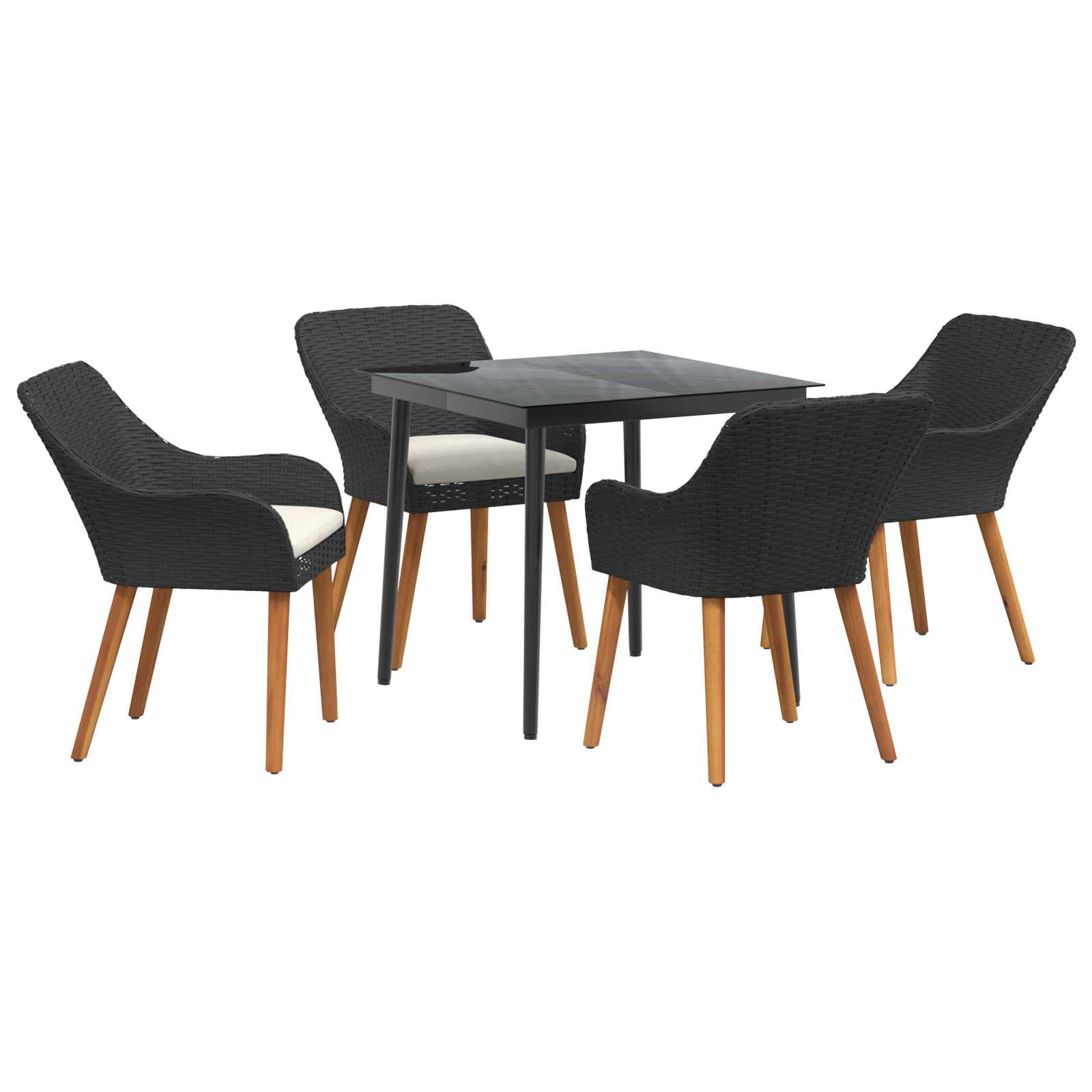 5 Piece Garden Dining Set Black Poly Rattan - Image 2