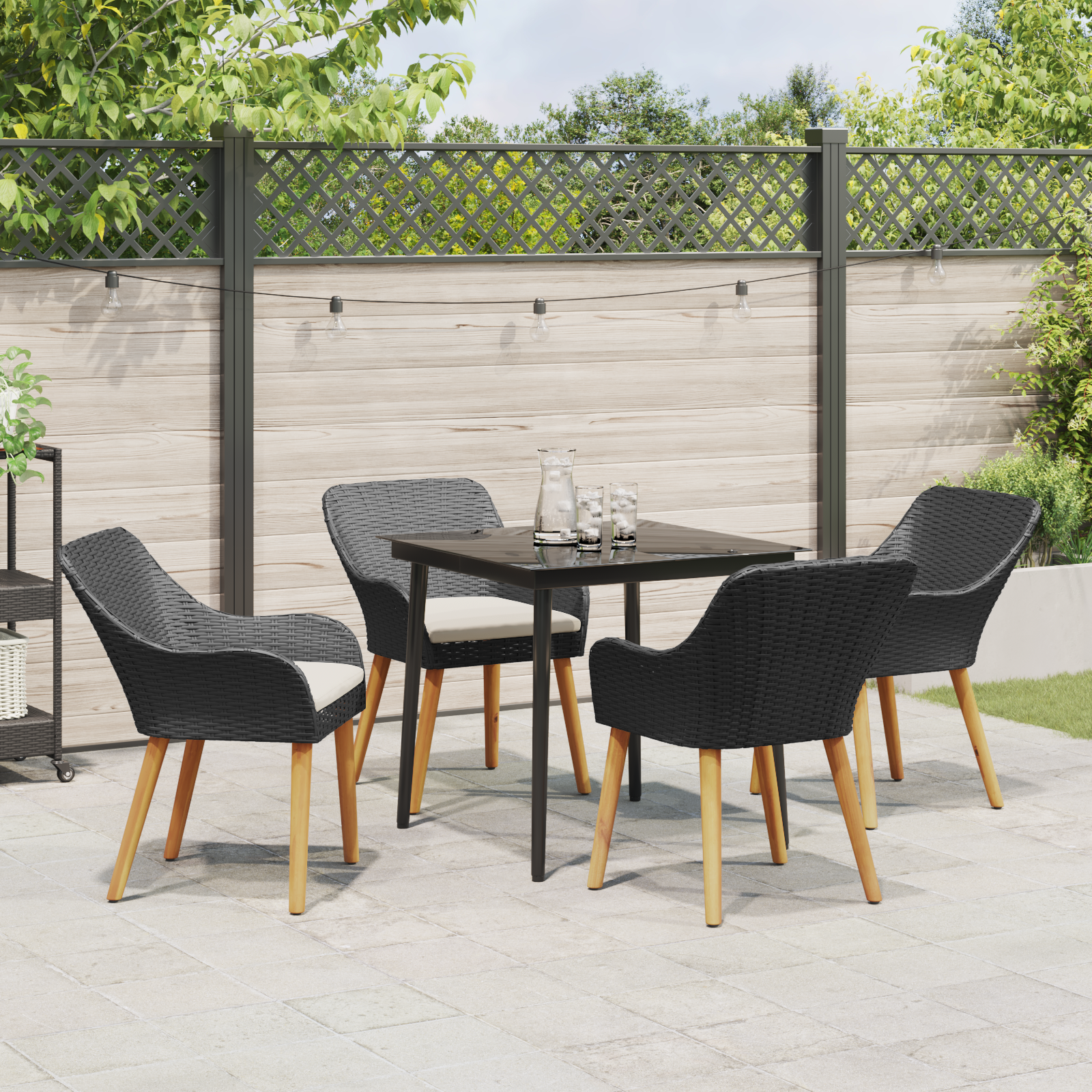 5 Piece Garden Dining Set Black Poly Rattan - Image 4