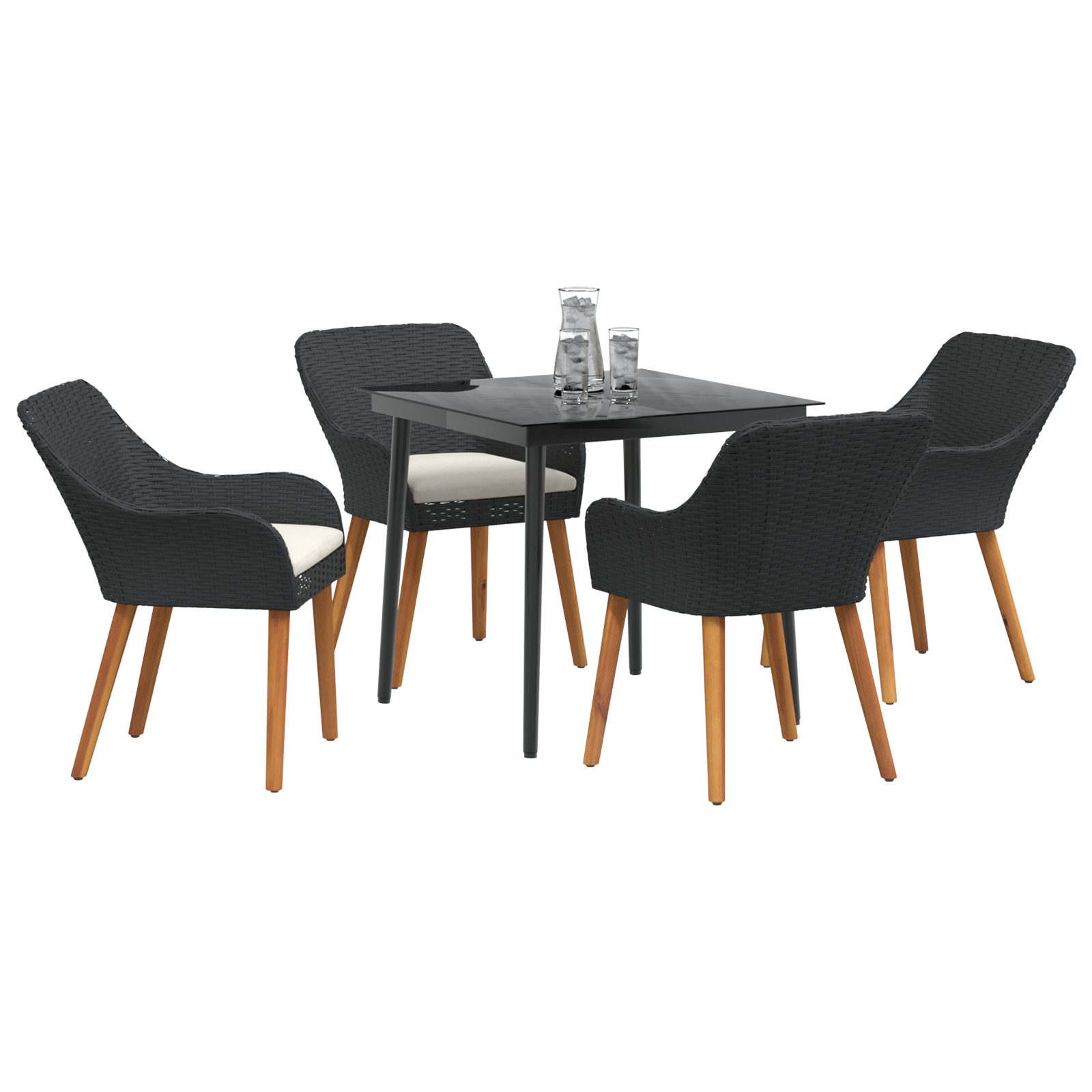 5 Piece Garden Dining Set Black Poly Rattan - Image 3