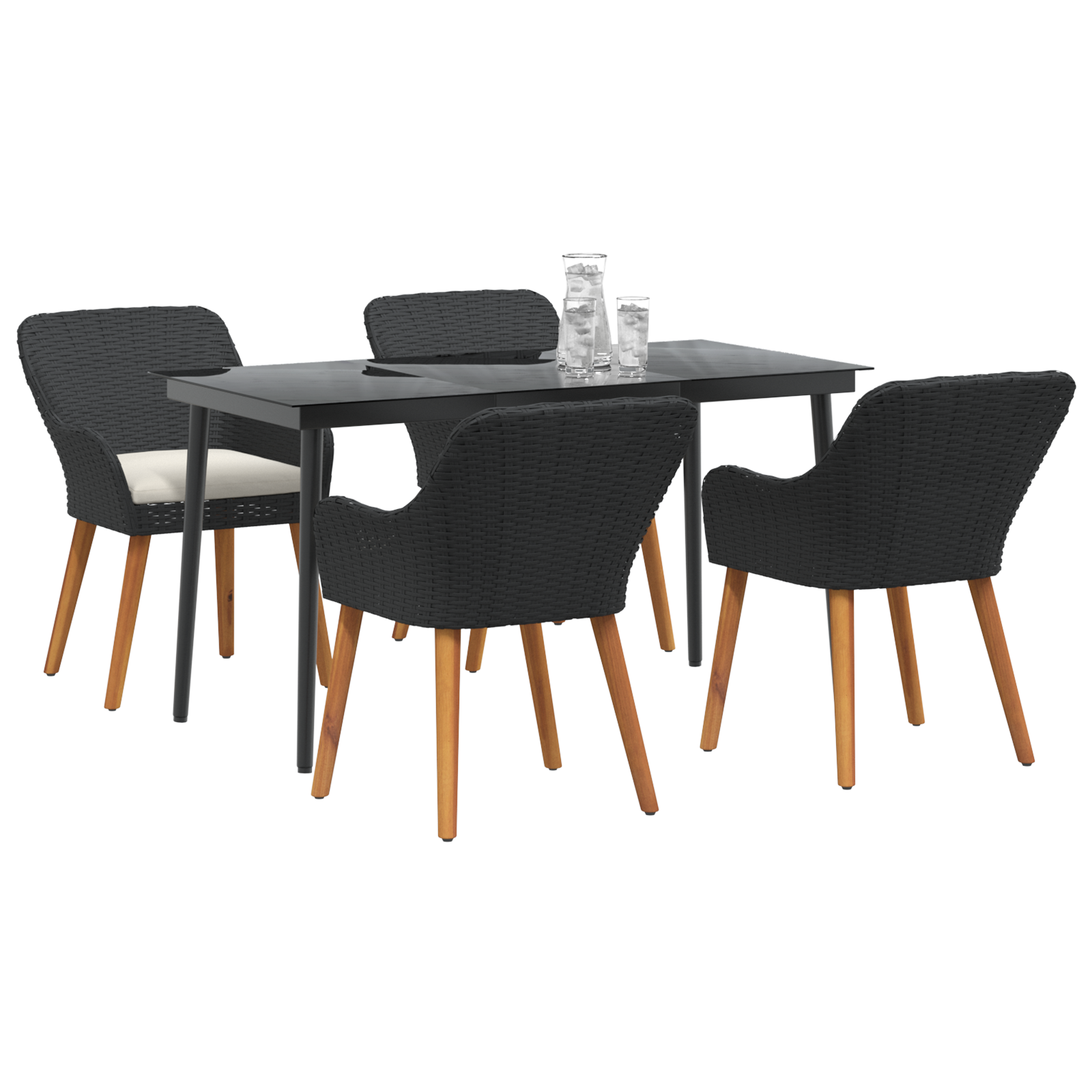 5 Piece Garden Dining Set Black Poly Rattan - Image 3