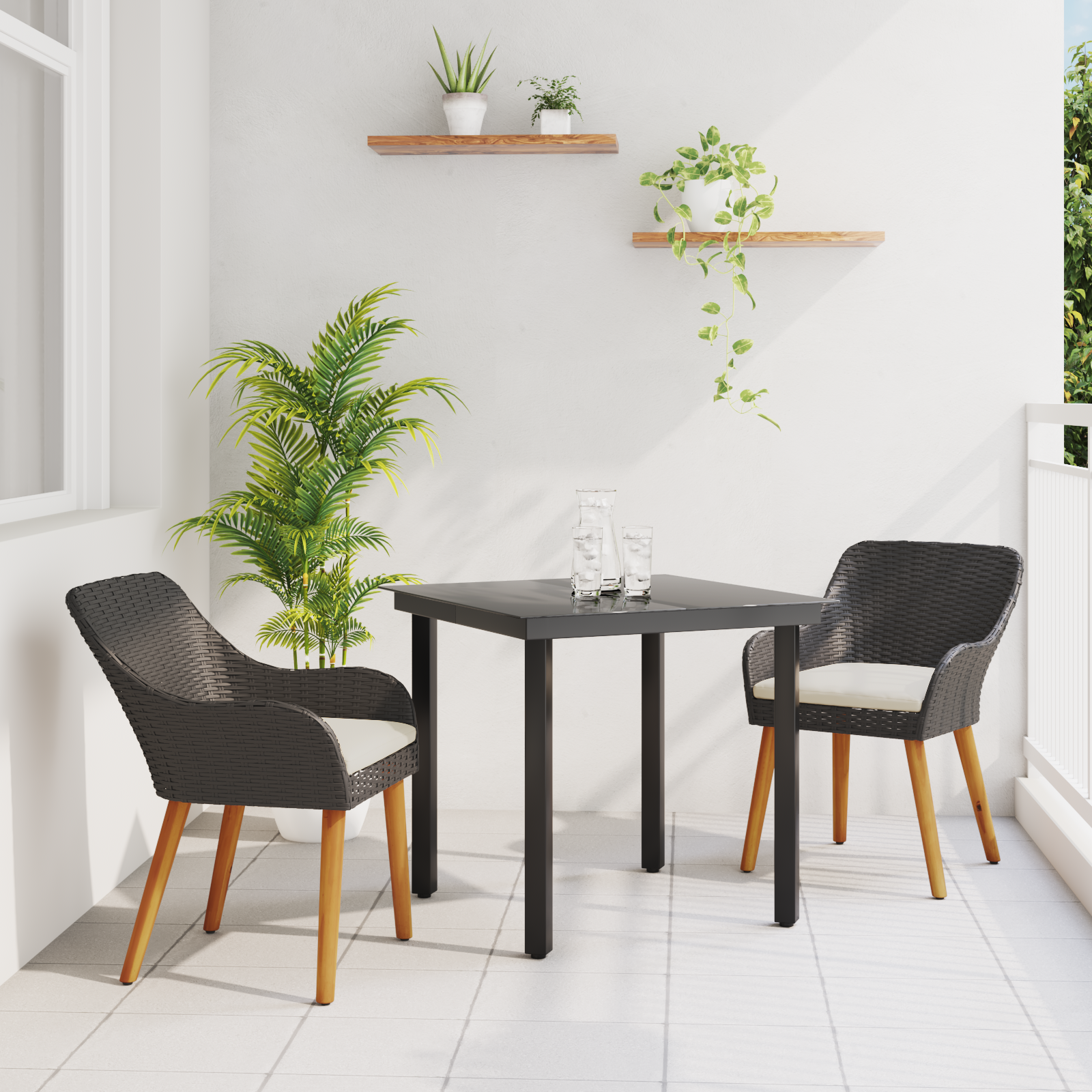 3 Piece Garden Dining Set Black Poly Rattan