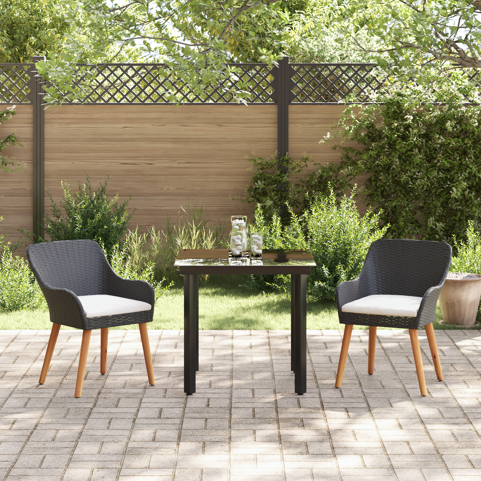 3 Piece Garden Dining Set Black Poly Rattan - Image 4