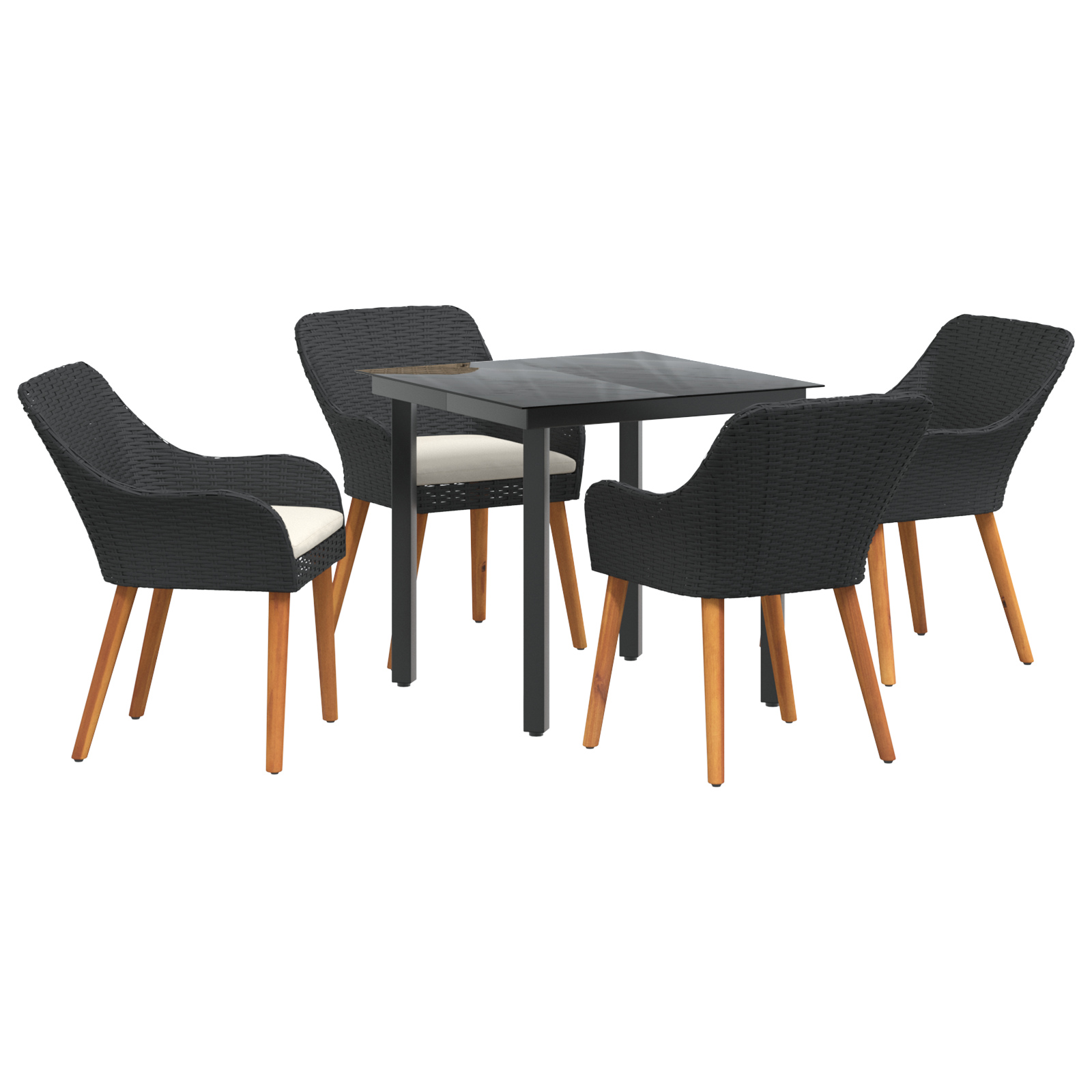 5 Piece Garden Dining Set Black Poly Rattan - Image 2
