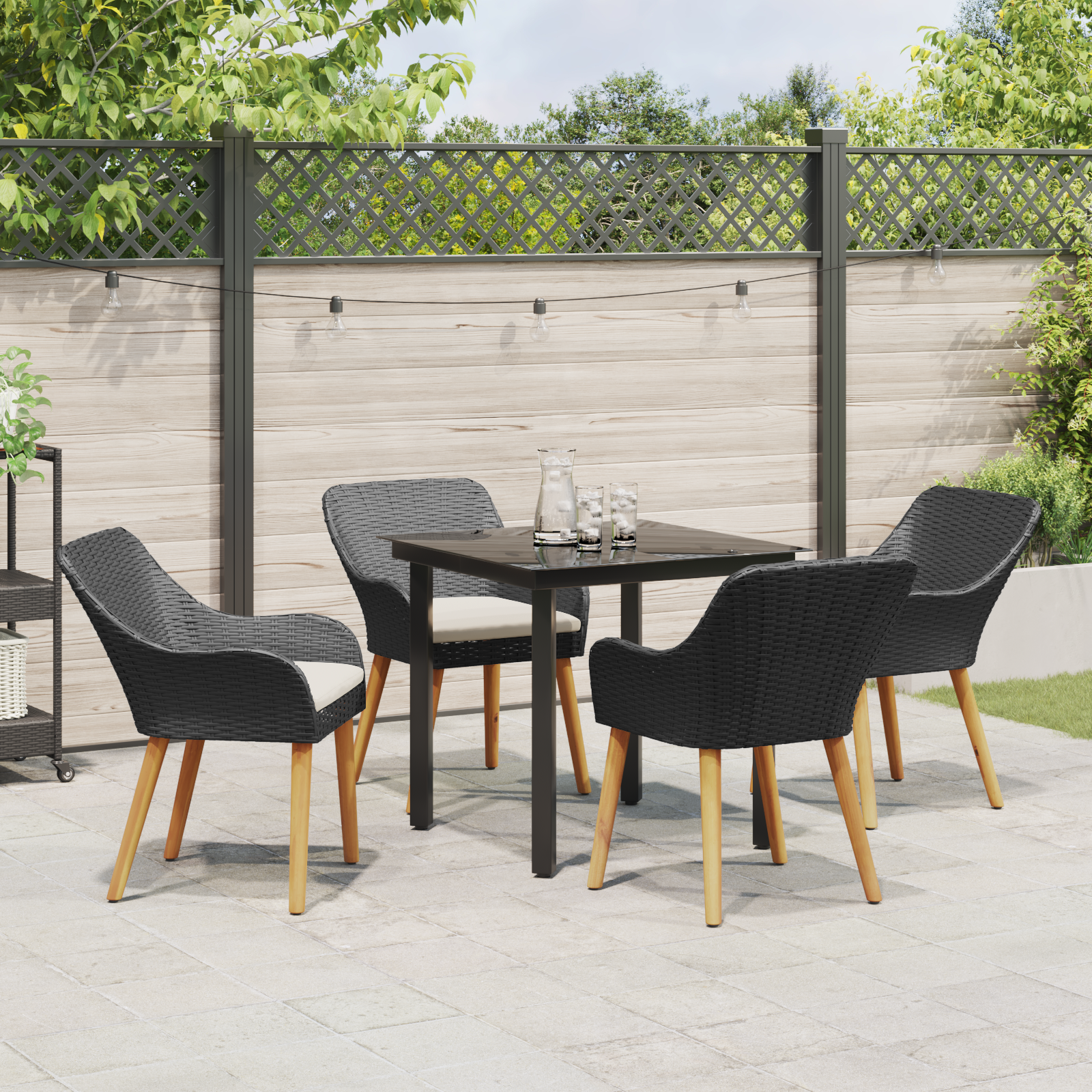 5 Piece Garden Dining Set Black Poly Rattan - Image 4