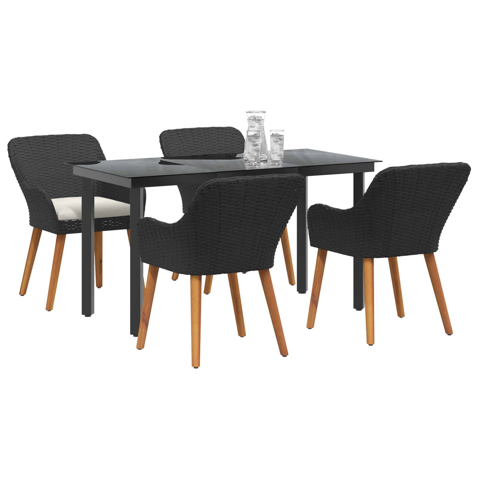 5 Piece Garden Dining Set Black Poly Rattan - Image 3