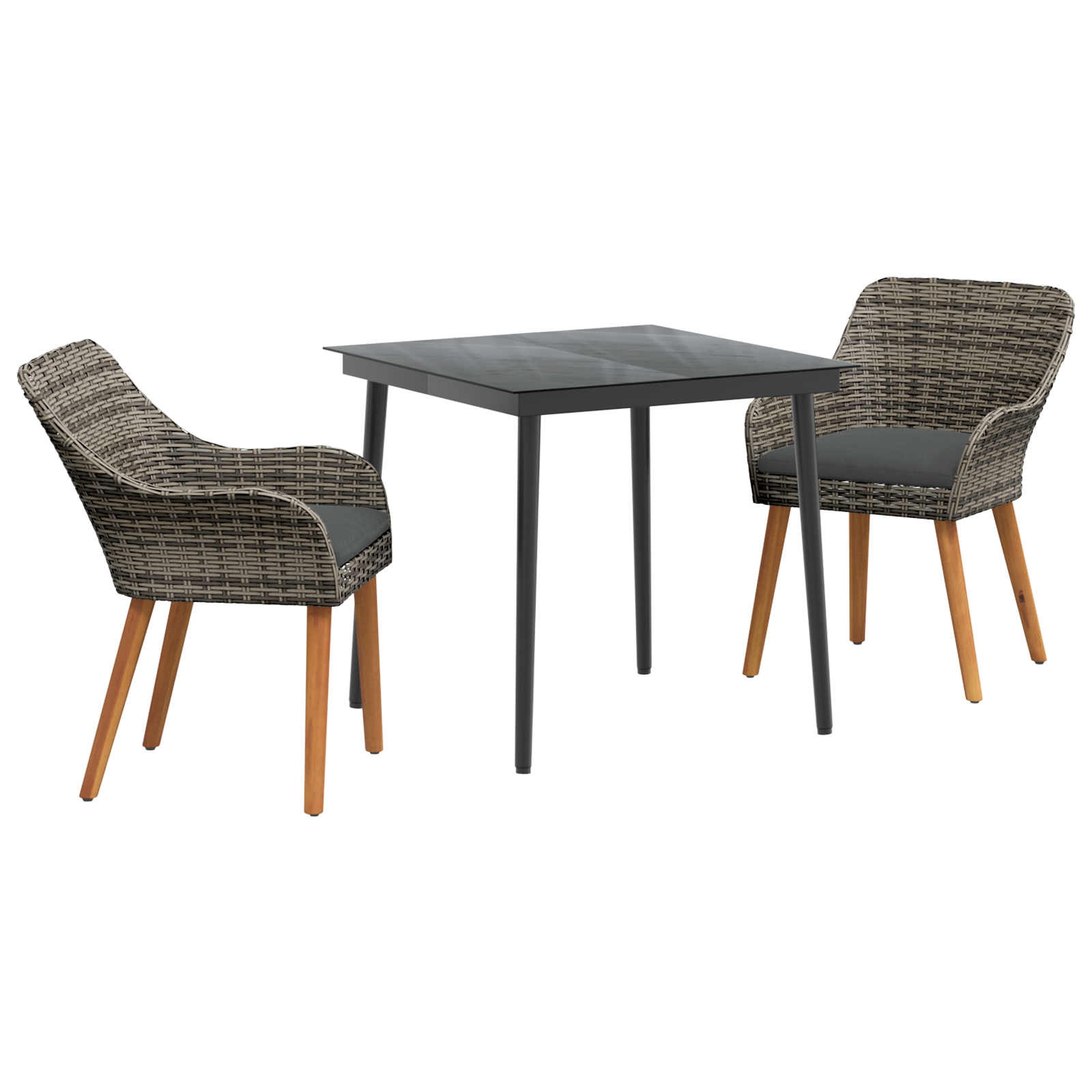 3 Piece Garden Dining Set Grey Poly Rattan - Image 2