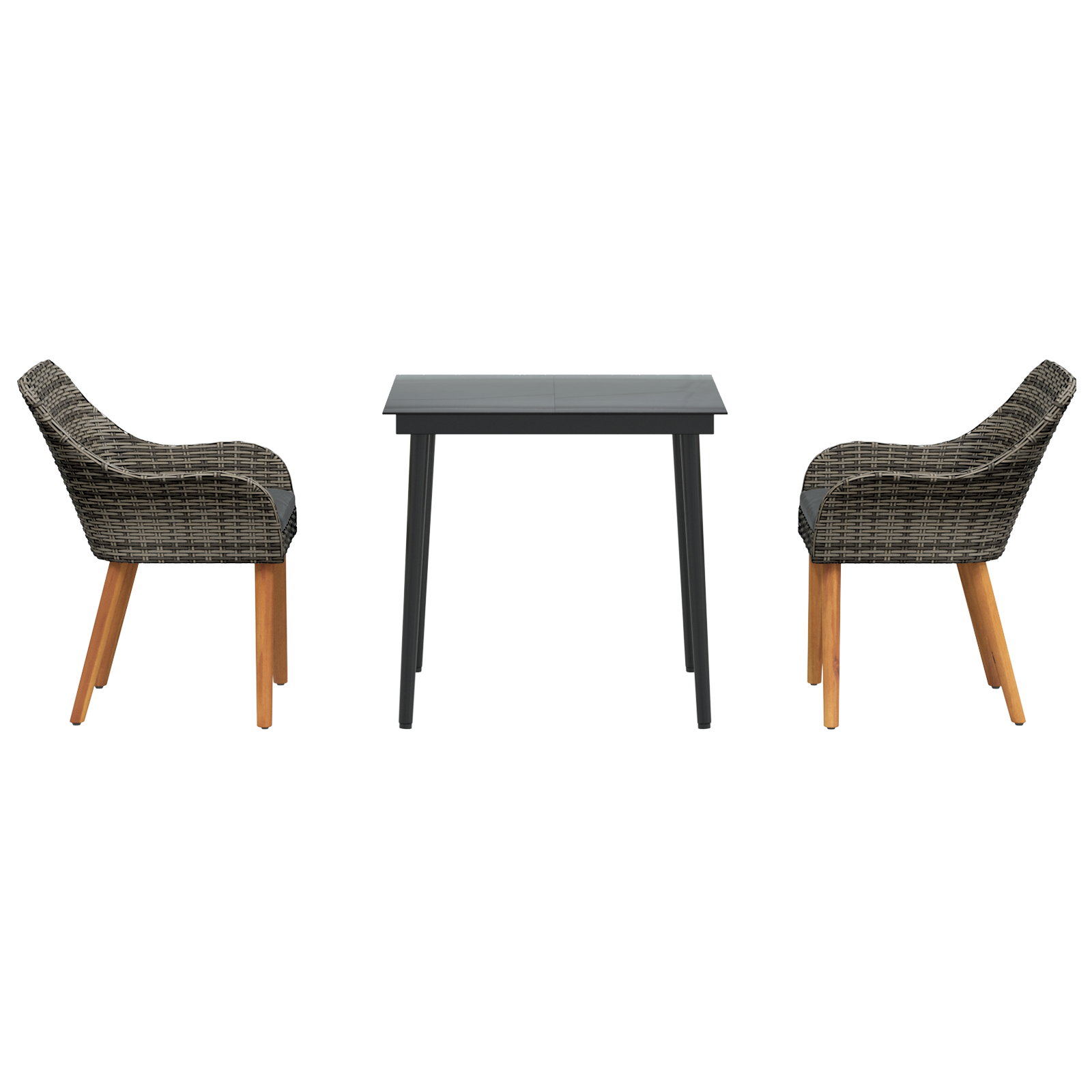 3 Piece Garden Dining Set Grey Poly Rattan - Image 7