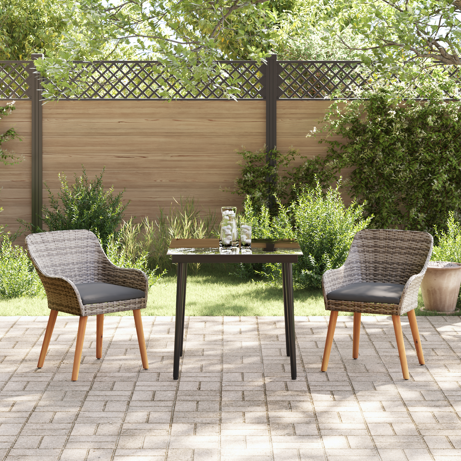 3 Piece Garden Dining Set Grey Poly Rattan - Image 4