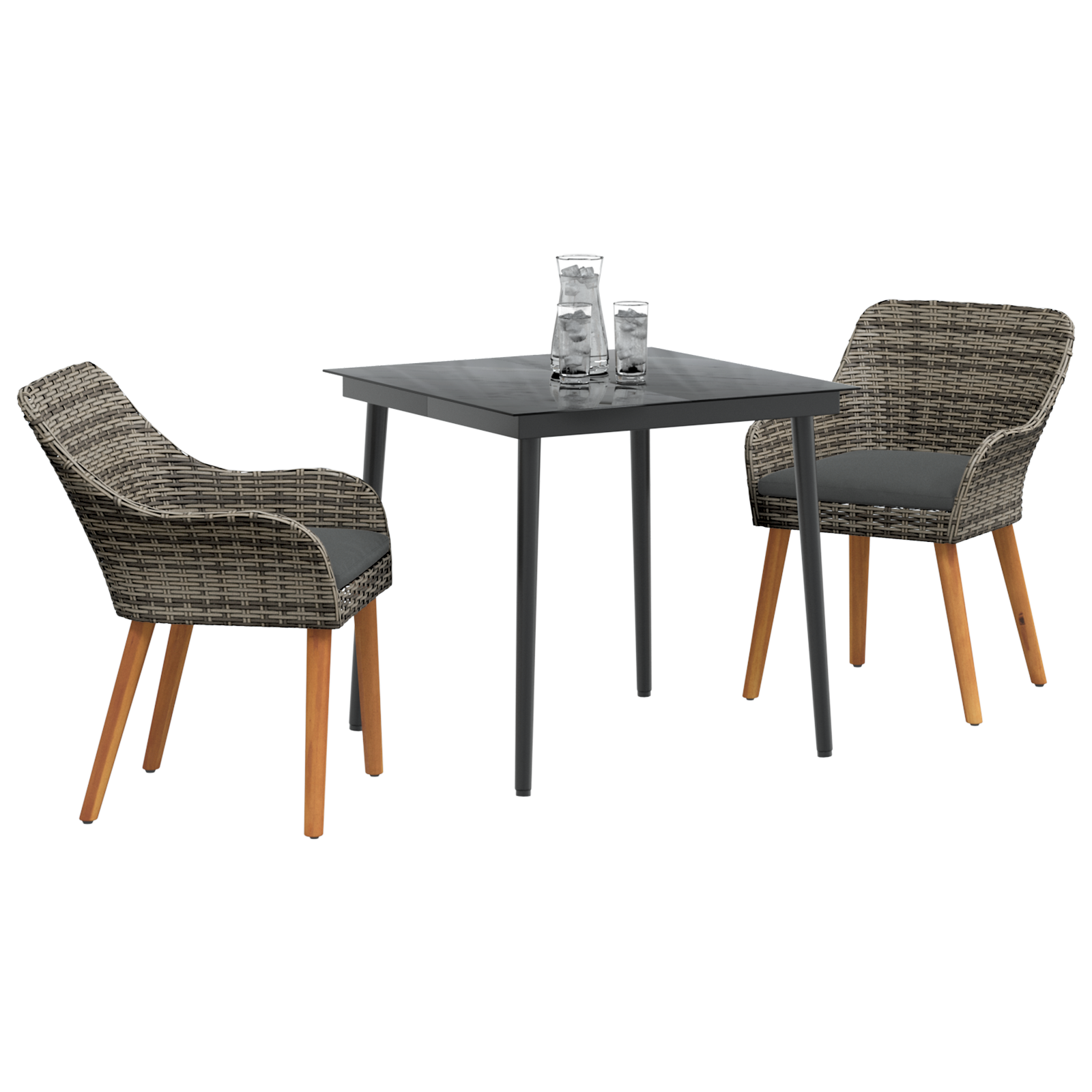 3 Piece Garden Dining Set Grey Poly Rattan - Image 3
