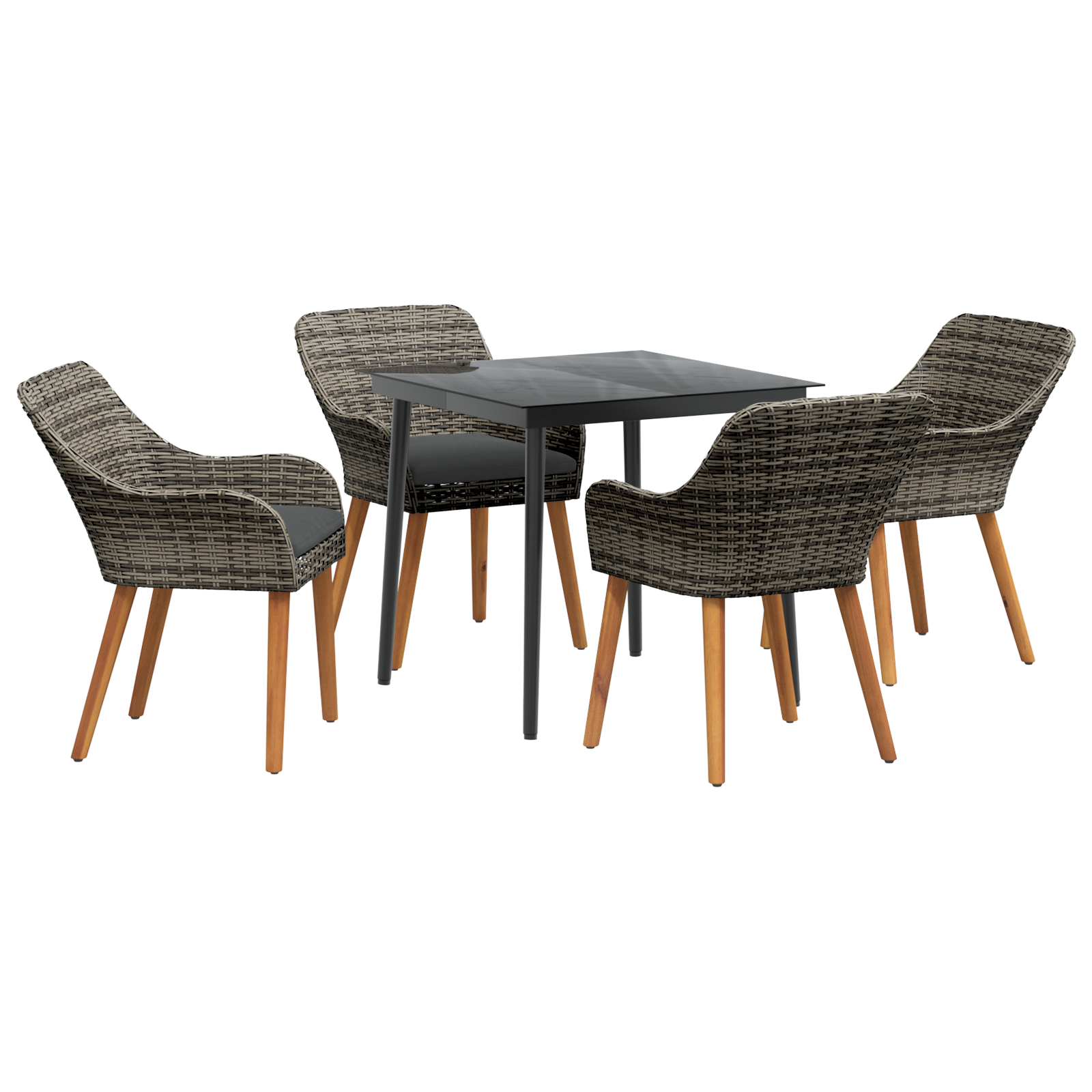 5 Piece Garden Dining Set Grey Poly Rattan - Image 2