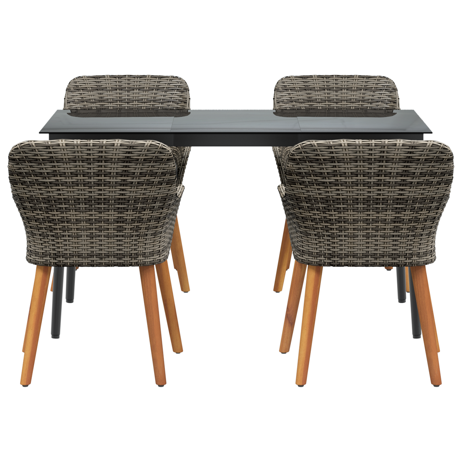 5 Piece Garden Dining Set Grey Poly Rattan - Image 7