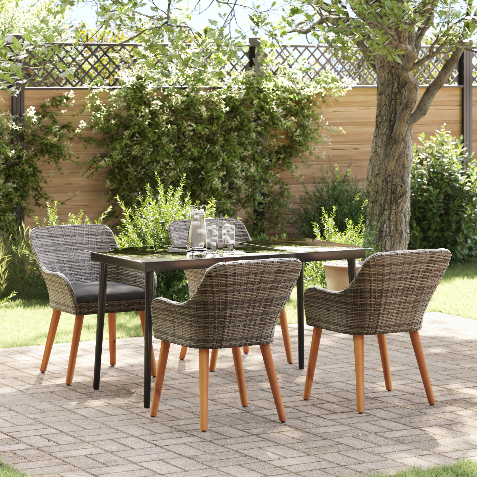 5 Piece Garden Dining Set Grey Poly Rattan
