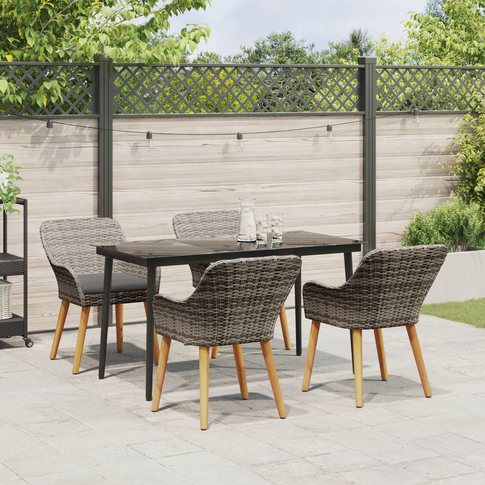 5 Piece Garden Dining Set Grey Poly Rattan - Image 4