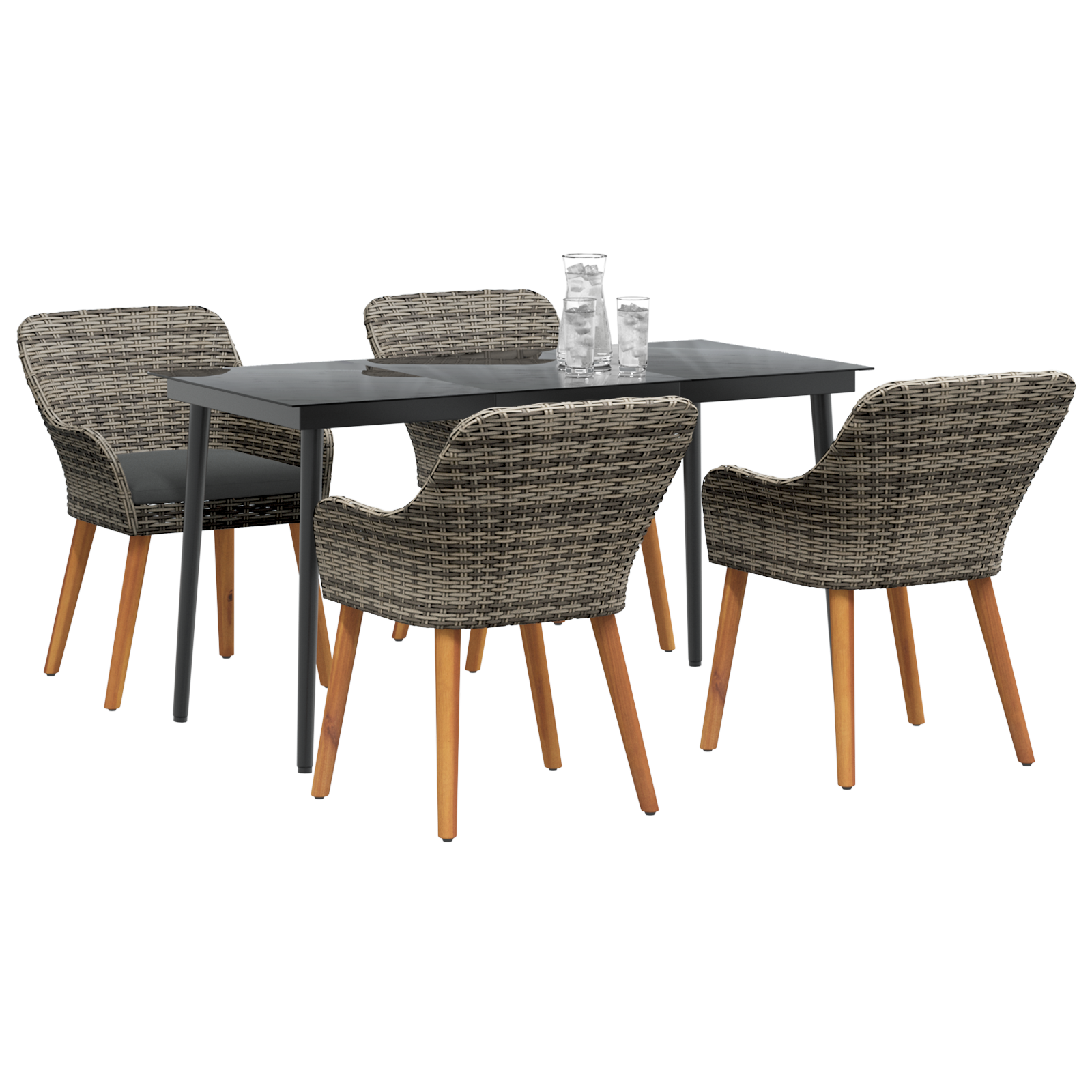 5 Piece Garden Dining Set Grey Poly Rattan - Image 3