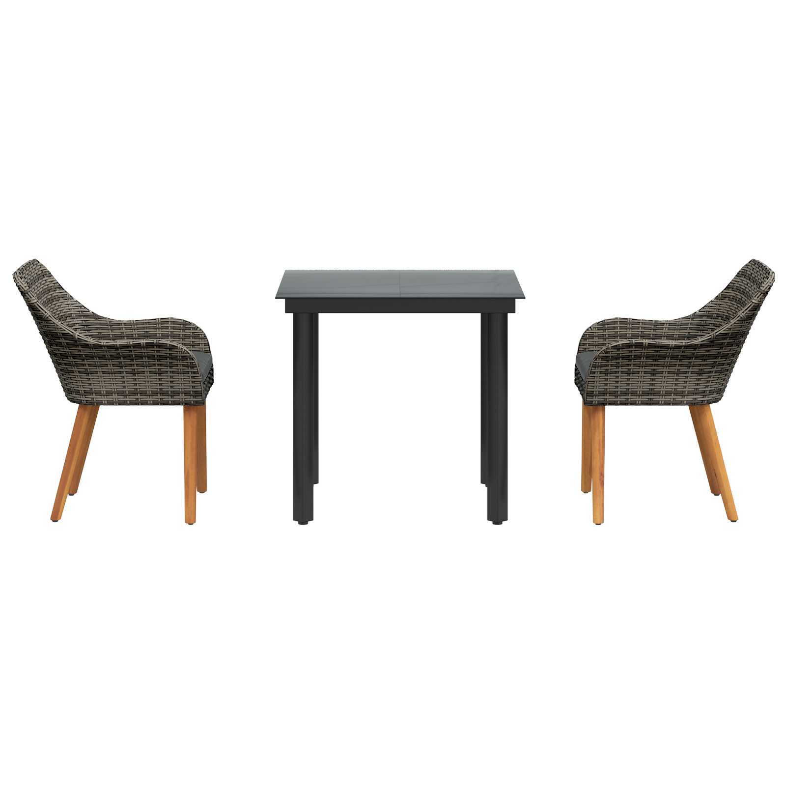 3 Piece Garden Dining Set Grey Poly Rattan - Image 7