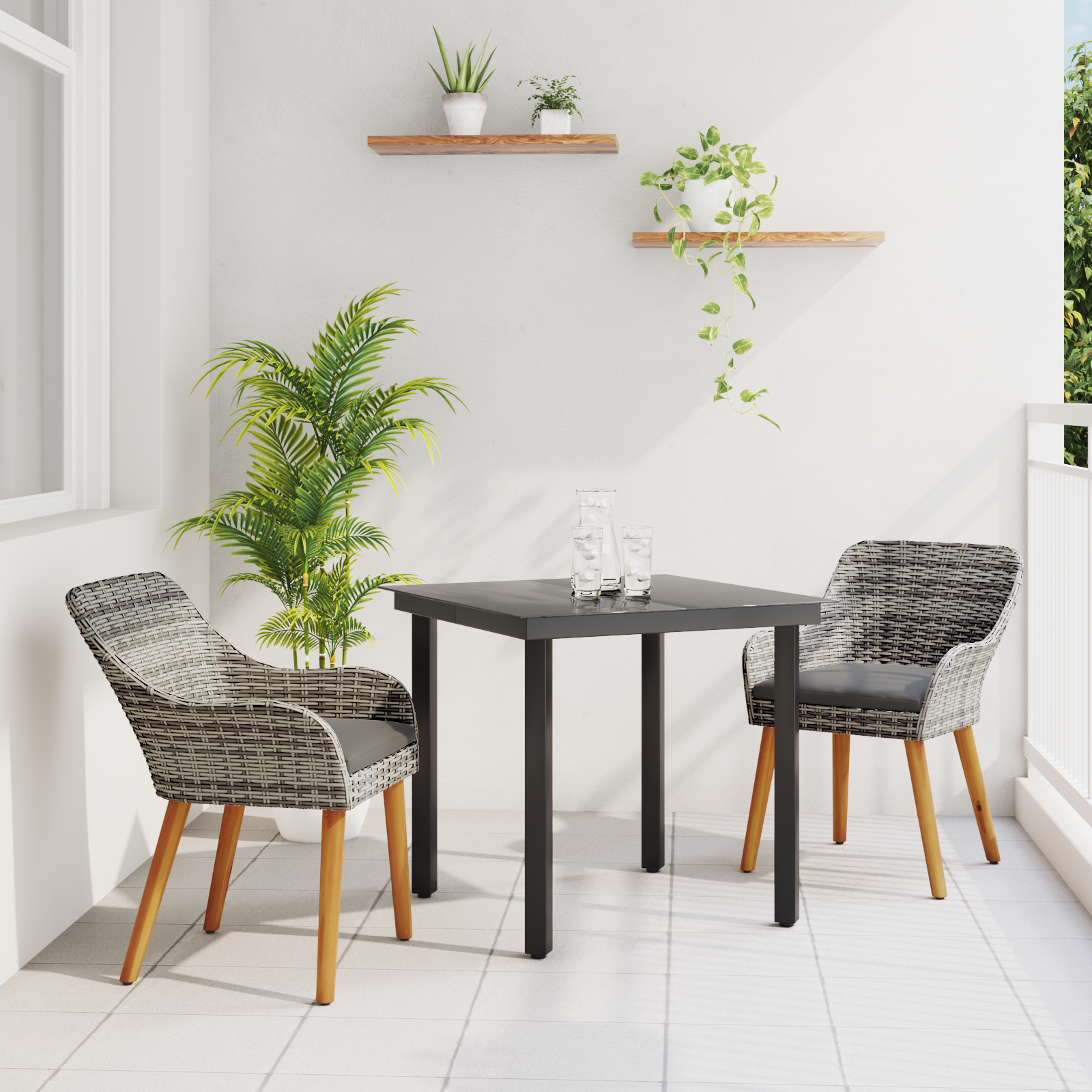 3 Piece Garden Dining Set Grey Poly Rattan