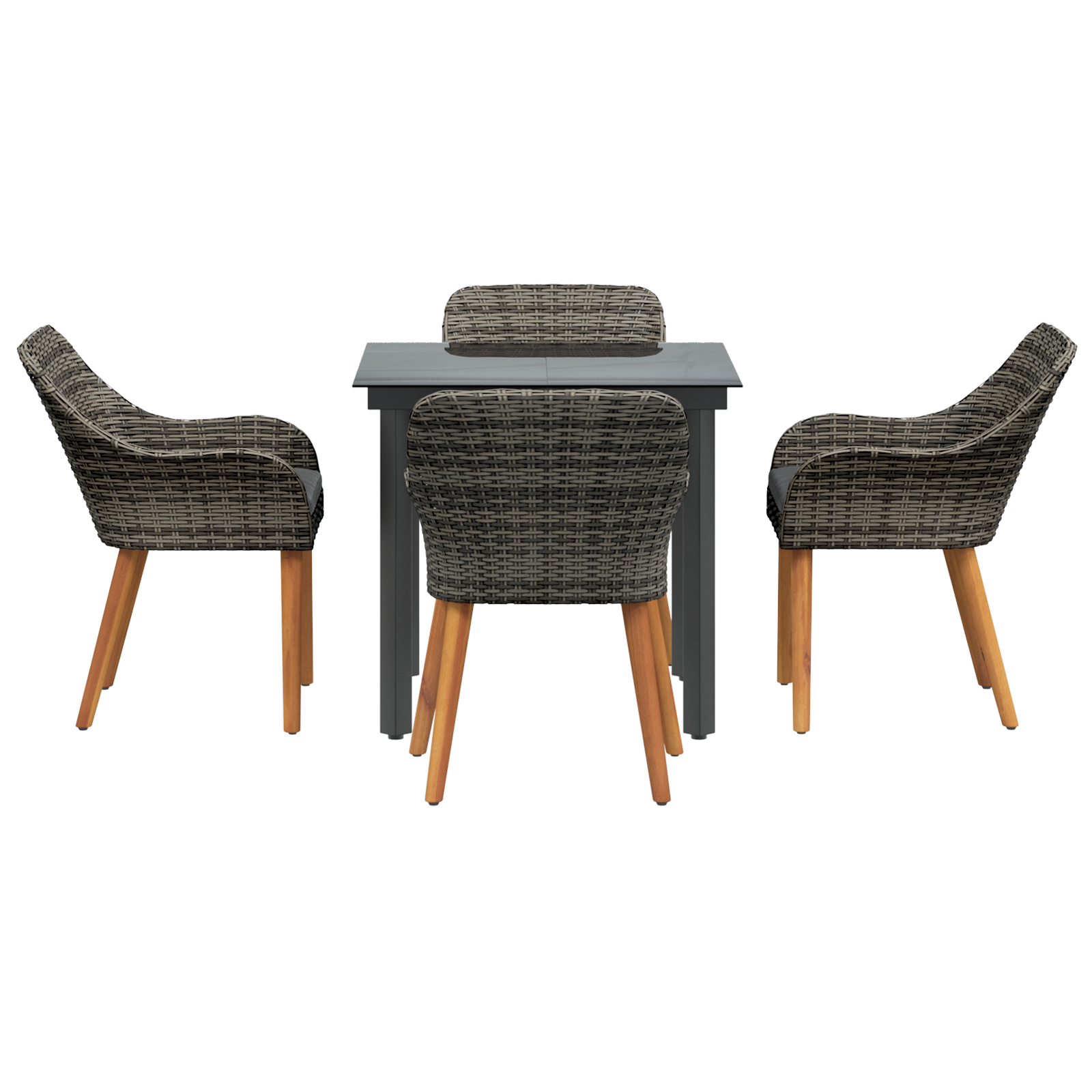 5 Piece Garden Dining Set Grey Poly Rattan - Image 7