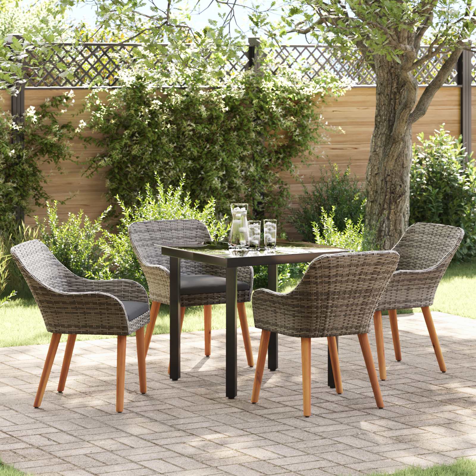 5 Piece Garden Dining Set Grey Poly Rattan