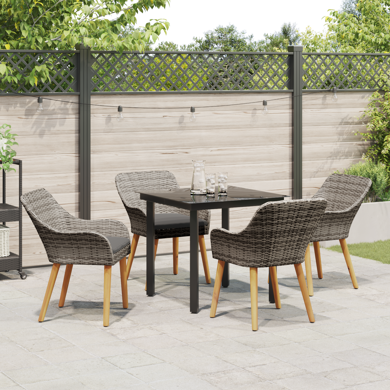 5 Piece Garden Dining Set Grey Poly Rattan - Image 4