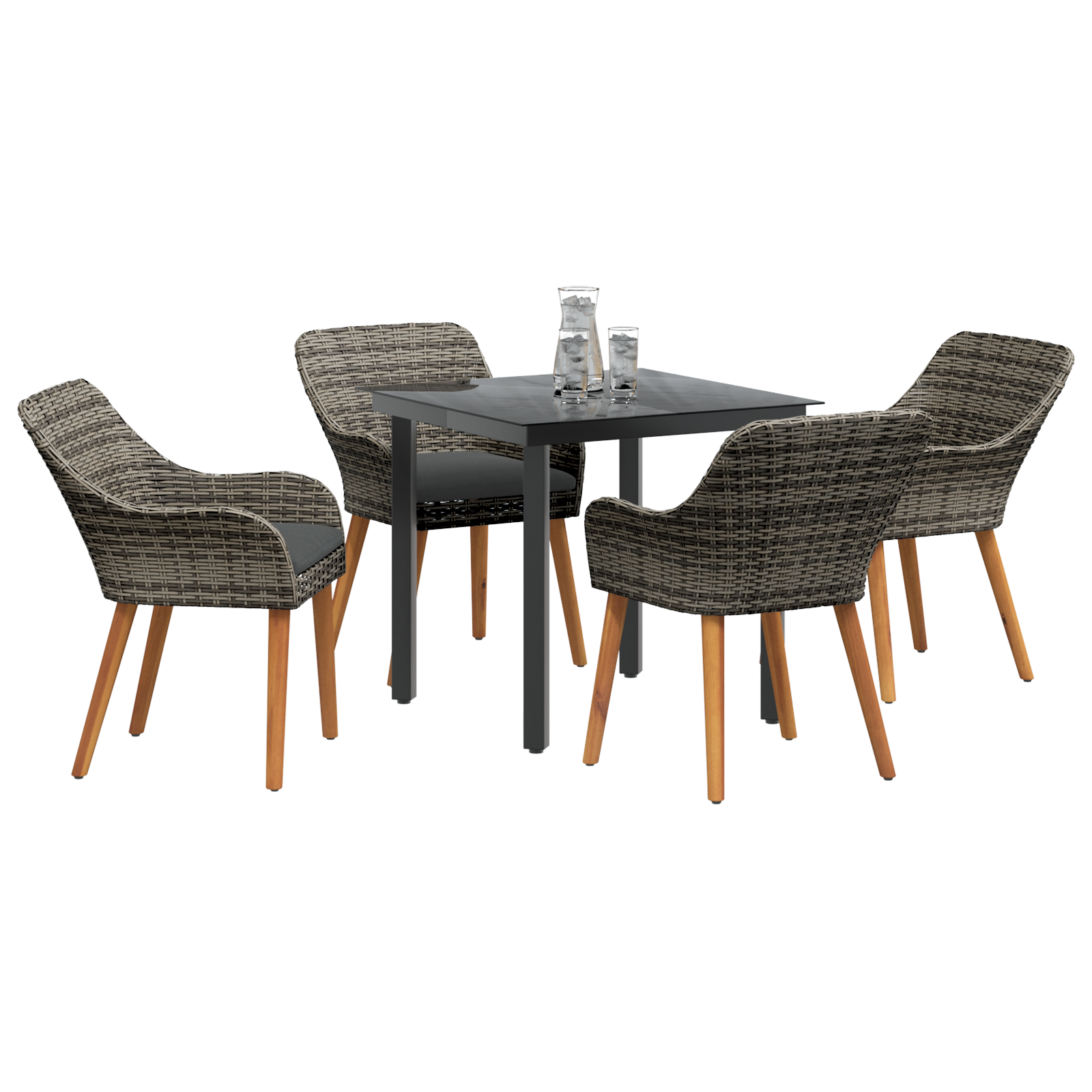 5 Piece Garden Dining Set Grey Poly Rattan - Image 3
