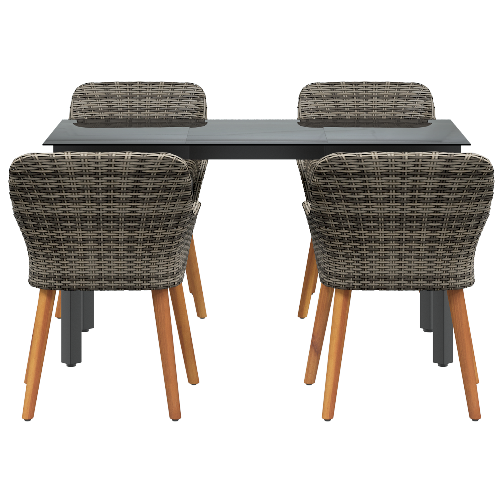 5 Piece Garden Dining Set Grey Poly Rattan - Image 7