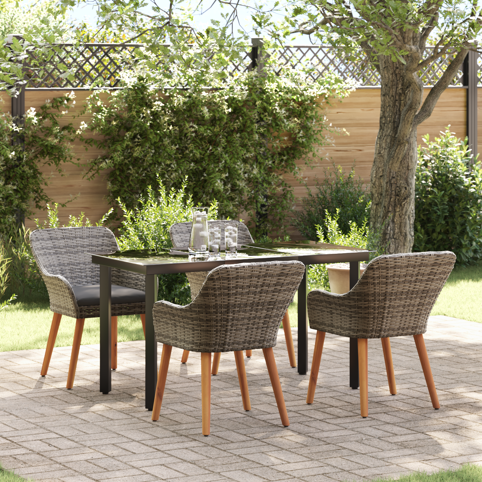 5 Piece Garden Dining Set Grey Poly Rattan