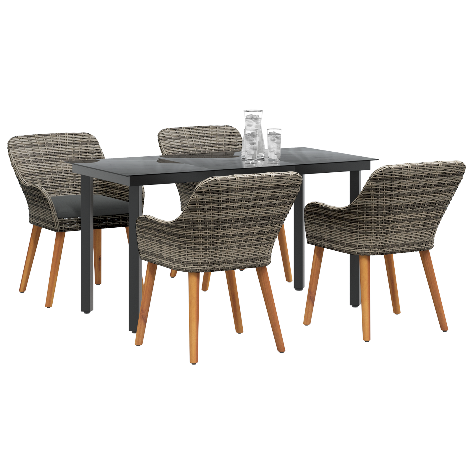 5 Piece Garden Dining Set Grey Poly Rattan - Image 3