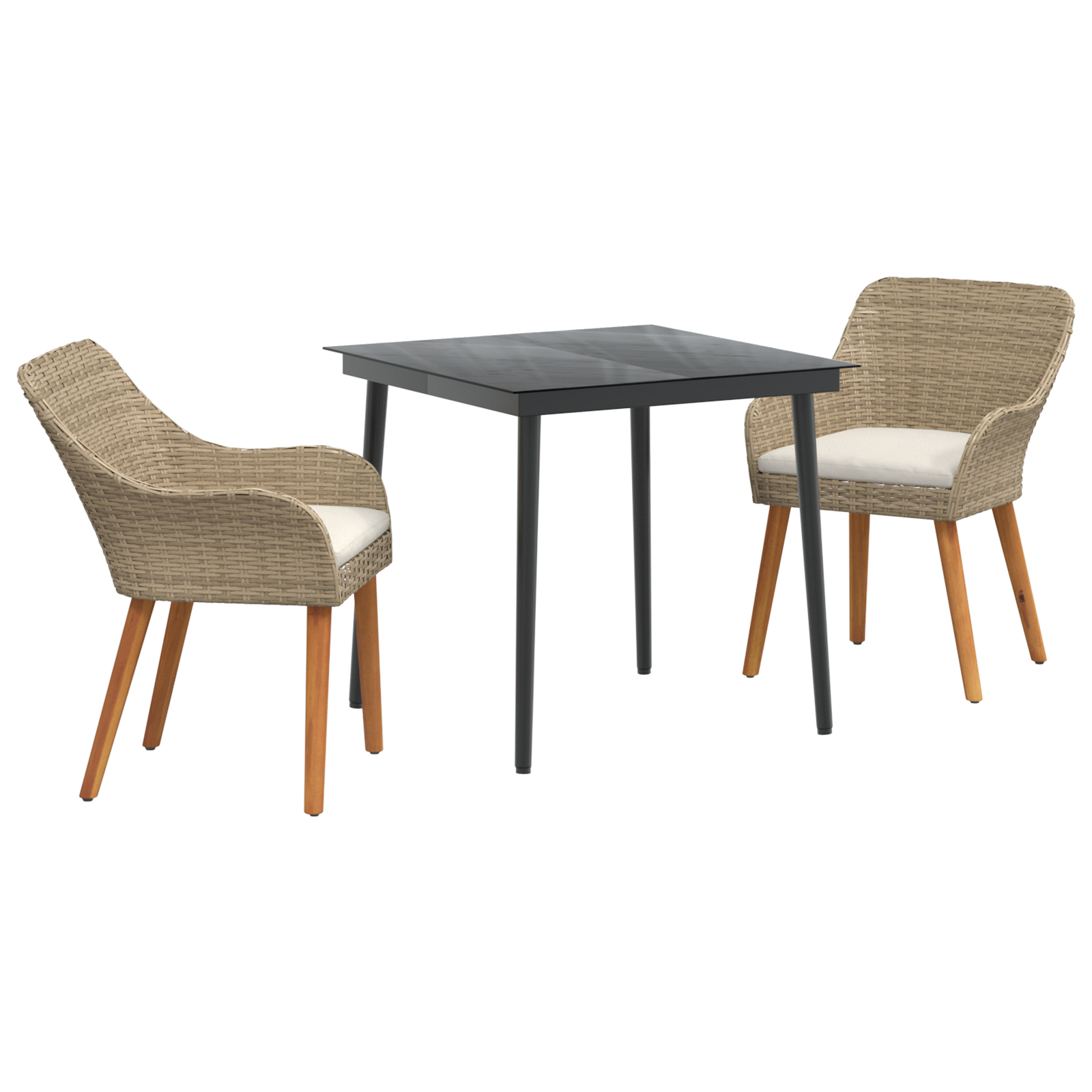 3 Piece Garden Dining Set Beige Poly Rattan - Image 2