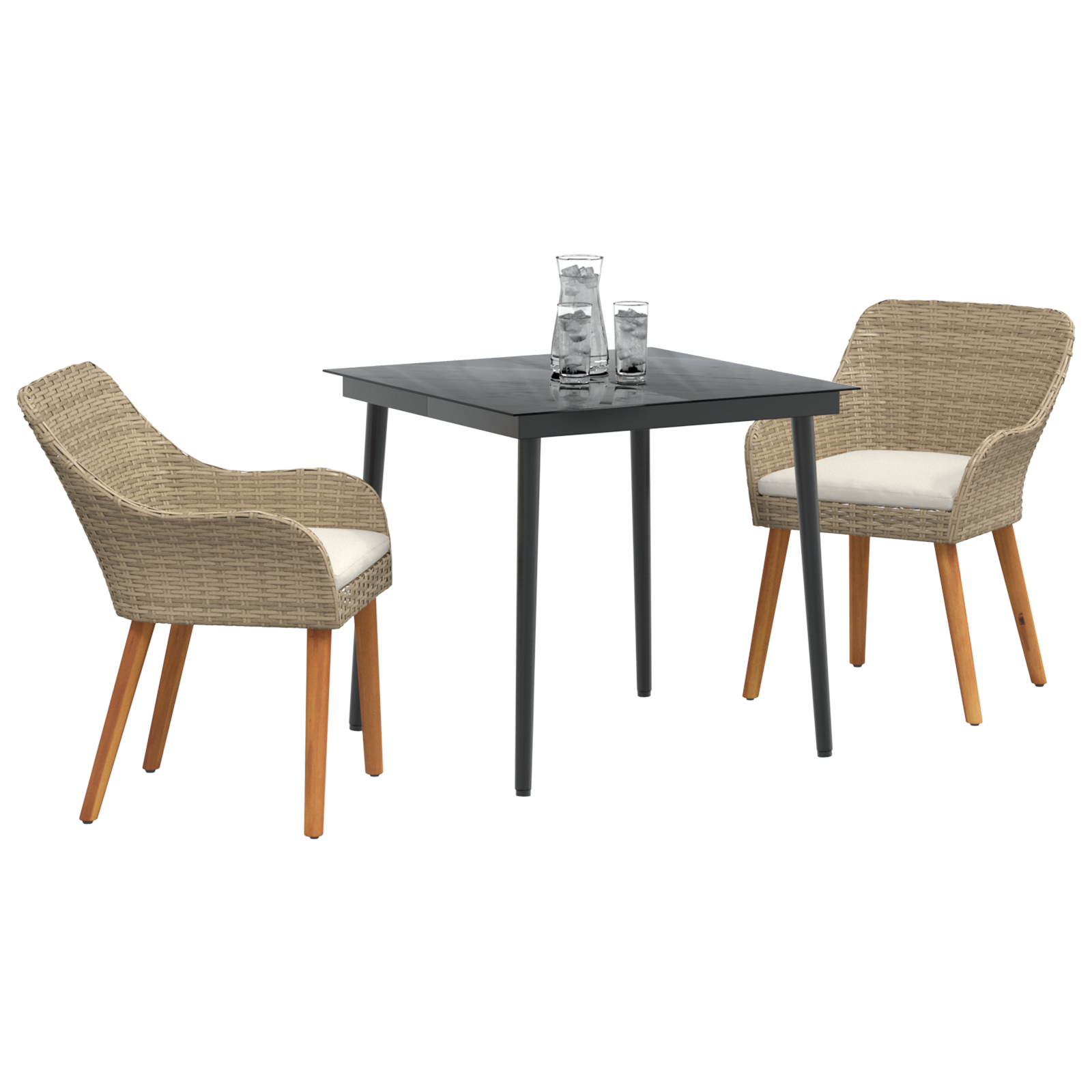 3 Piece Garden Dining Set Beige Poly Rattan - Image 3