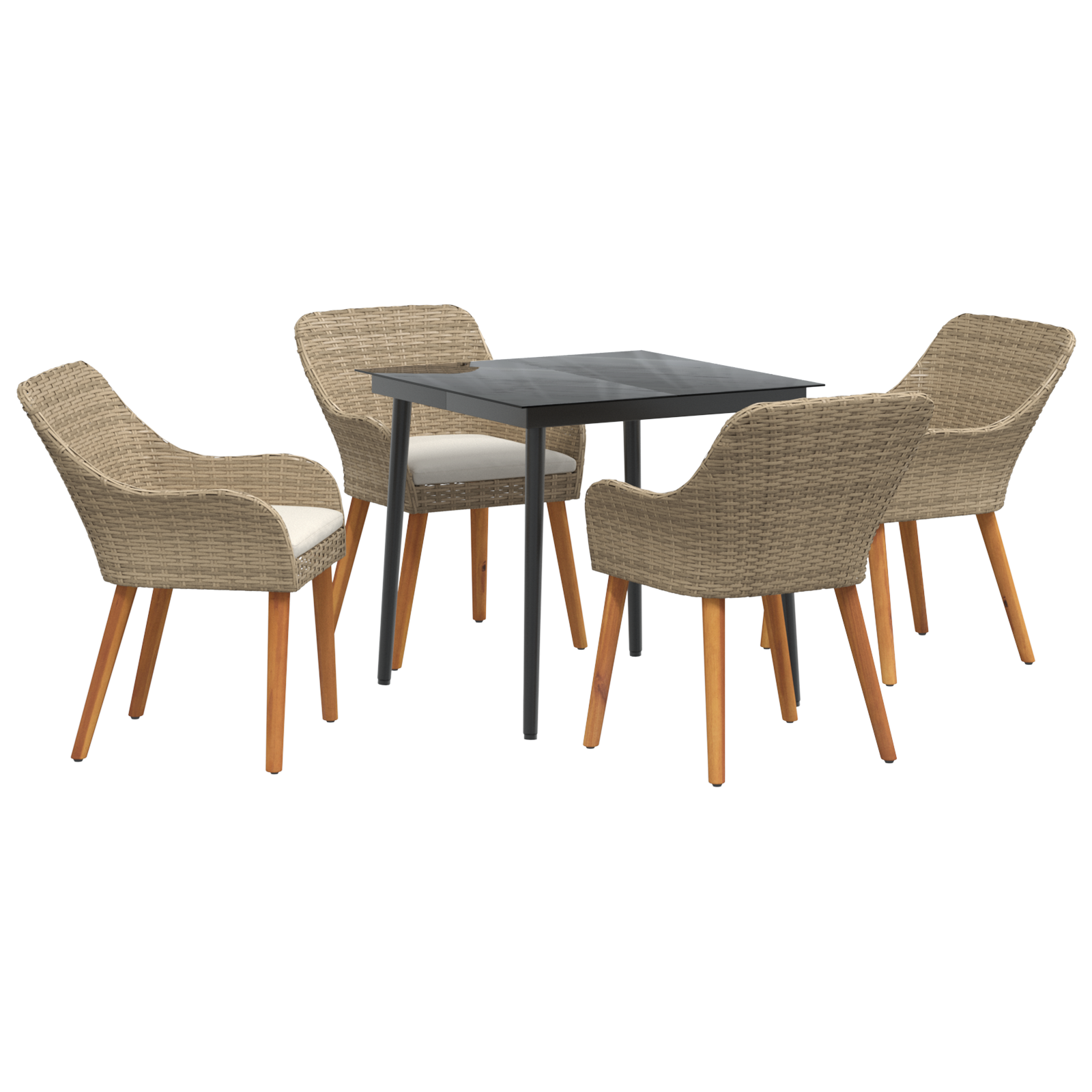 5 Piece Garden Dining Set Beige Poly Rattan - Image 2