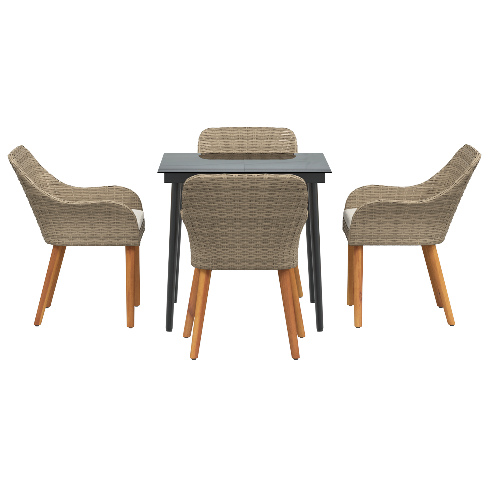 5 Piece Garden Dining Set Beige Poly Rattan - Image 7