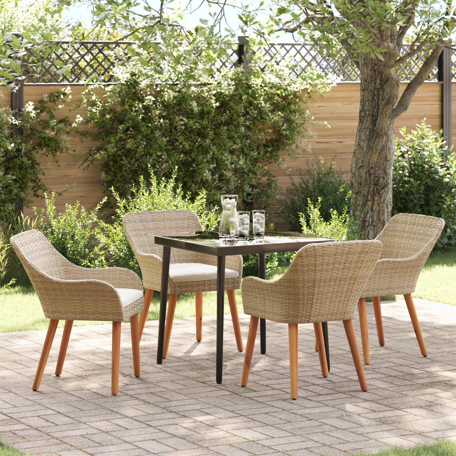 5 Piece Garden Dining Set Beige Poly Rattan