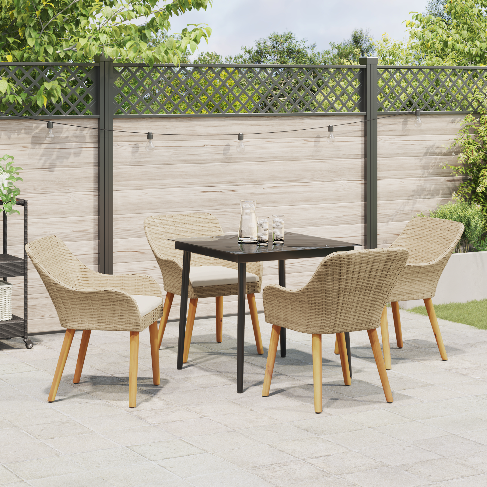5 Piece Garden Dining Set Beige Poly Rattan - Image 4