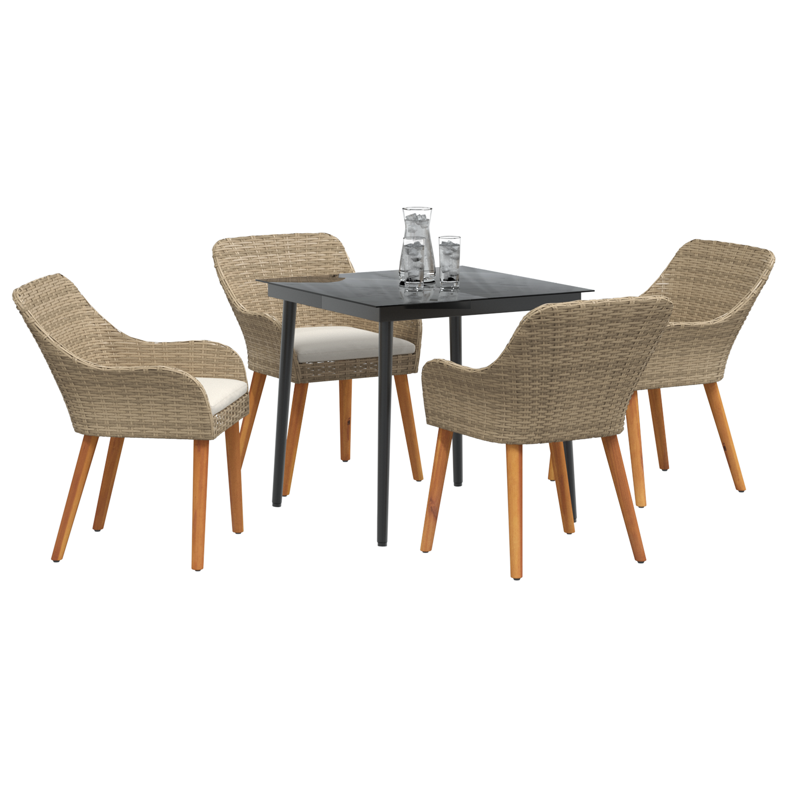 5 Piece Garden Dining Set Beige Poly Rattan - Image 3