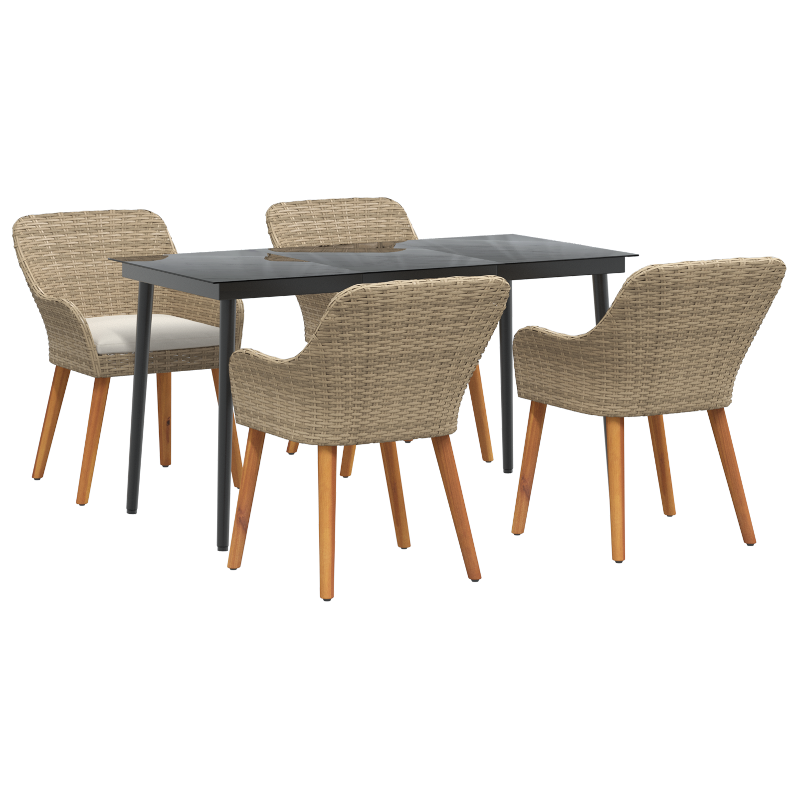5 Piece Garden Dining Set Beige Poly Rattan - Image 2