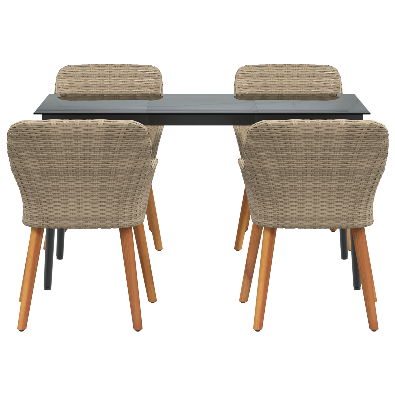 5 Piece Garden Dining Set Beige Poly Rattan - Image 7