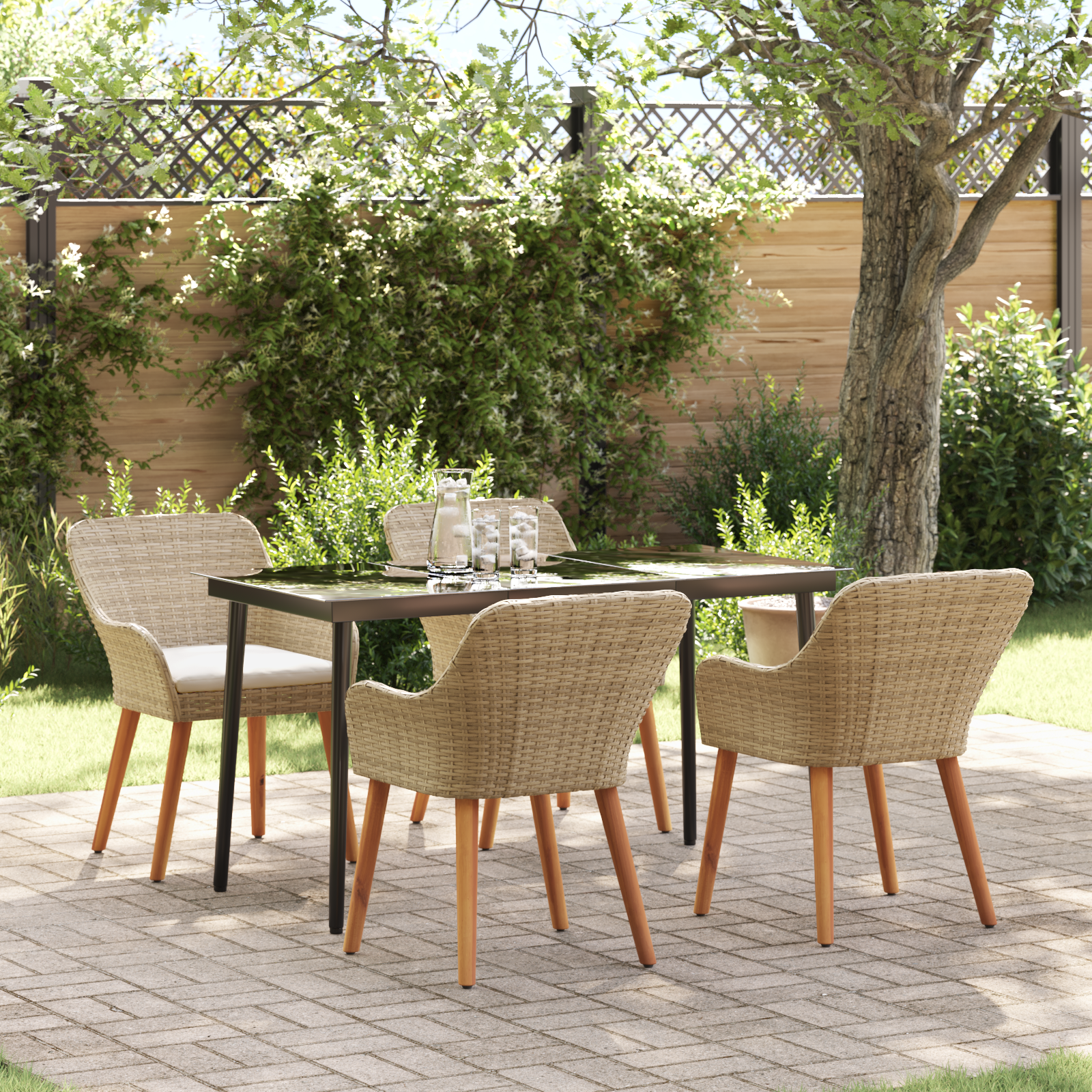 5 Piece Garden Dining Set Beige Poly Rattan