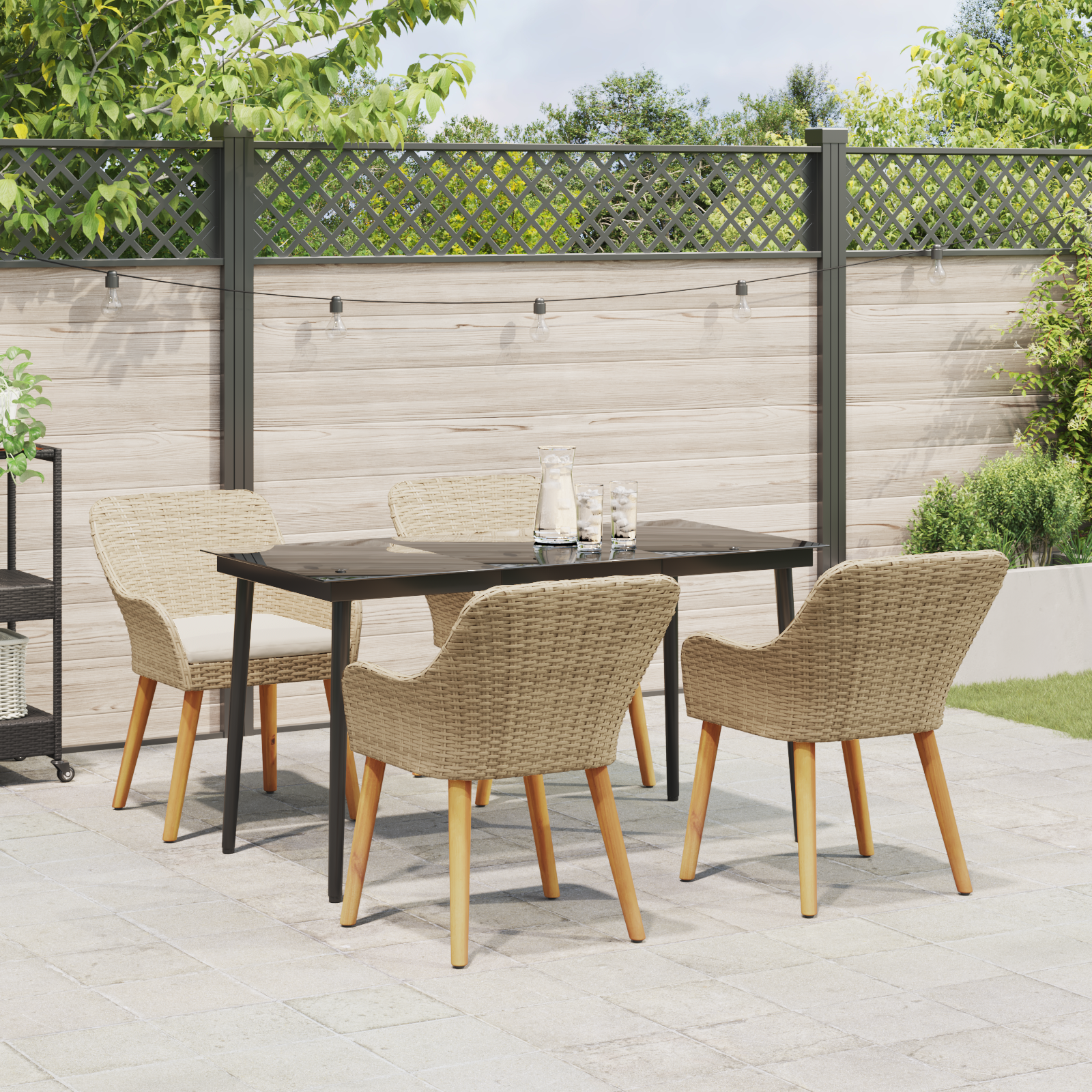 5 Piece Garden Dining Set Beige Poly Rattan - Image 4