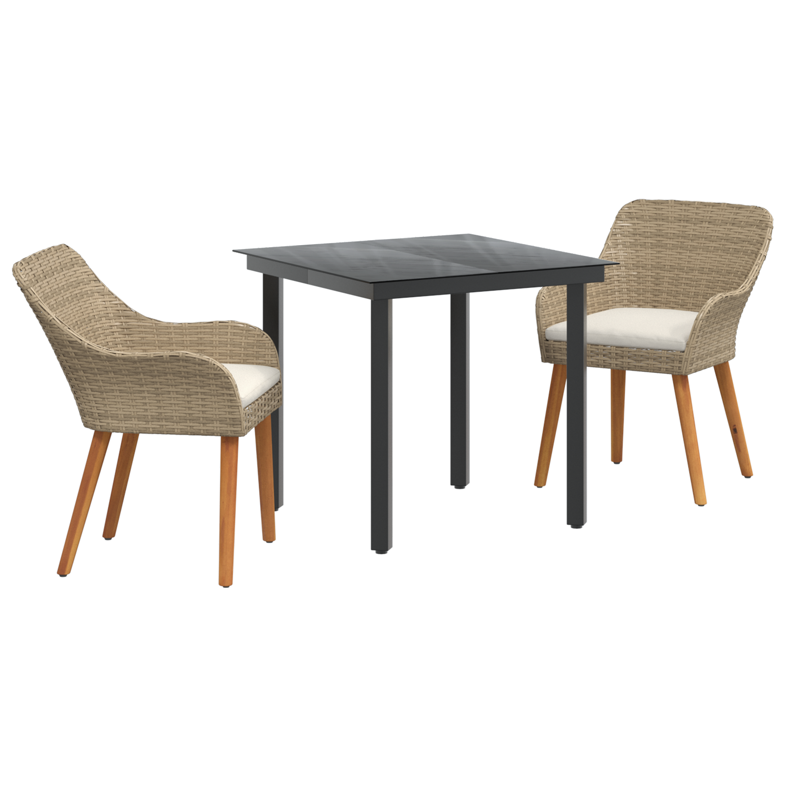 3 Piece Garden Dining Set Beige Poly Rattan - Image 2