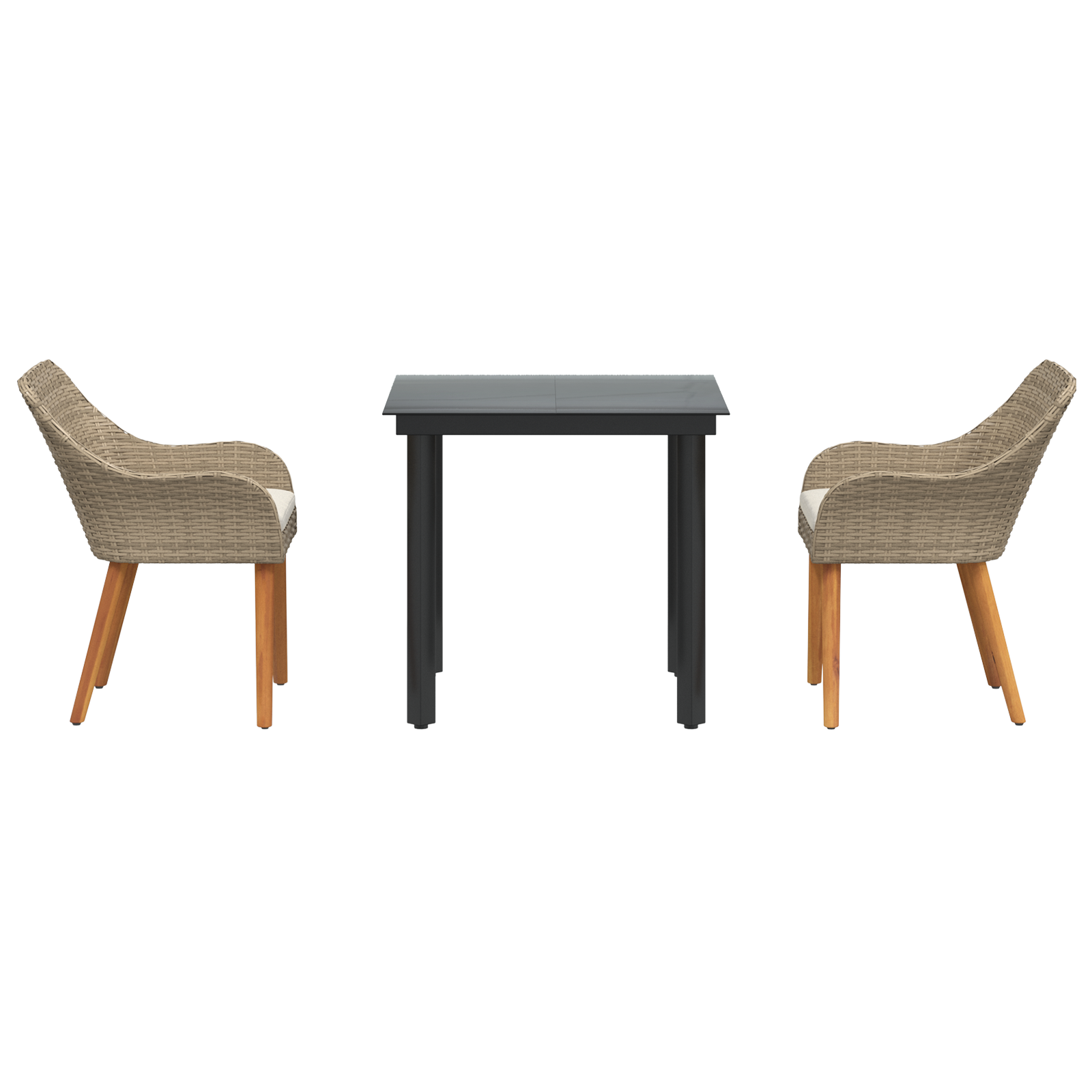 3 Piece Garden Dining Set Beige Poly Rattan - Image 7