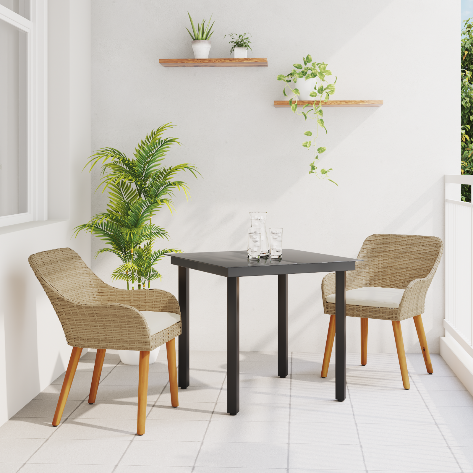 3 Piece Garden Dining Set Beige Poly Rattan