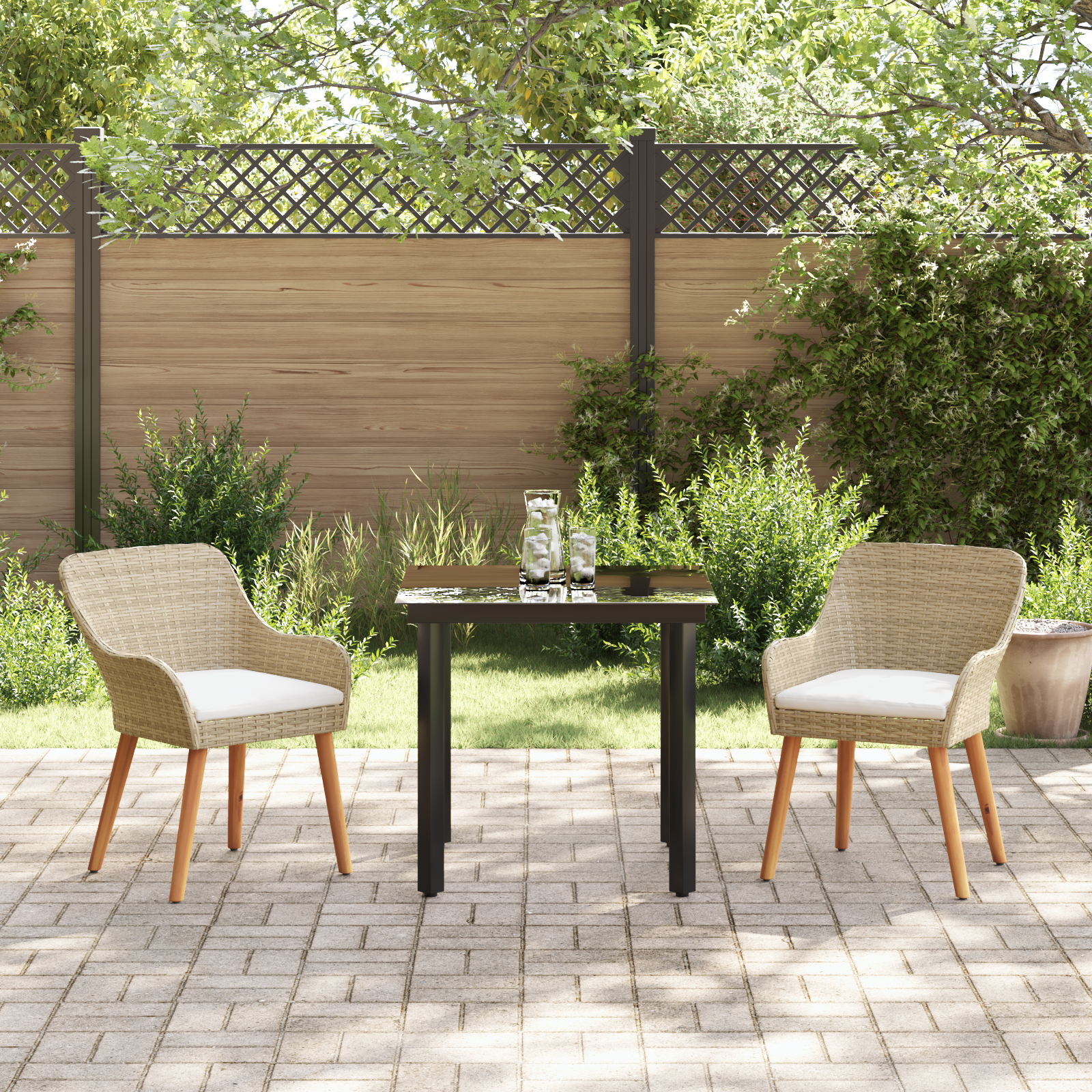 3 Piece Garden Dining Set Beige Poly Rattan - Image 4
