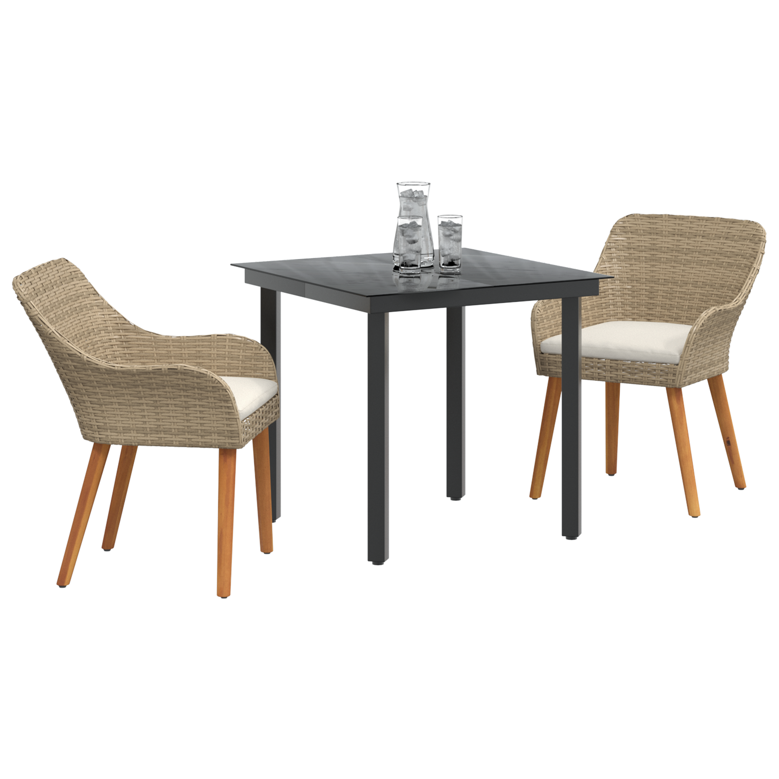 3 Piece Garden Dining Set Beige Poly Rattan - Image 3