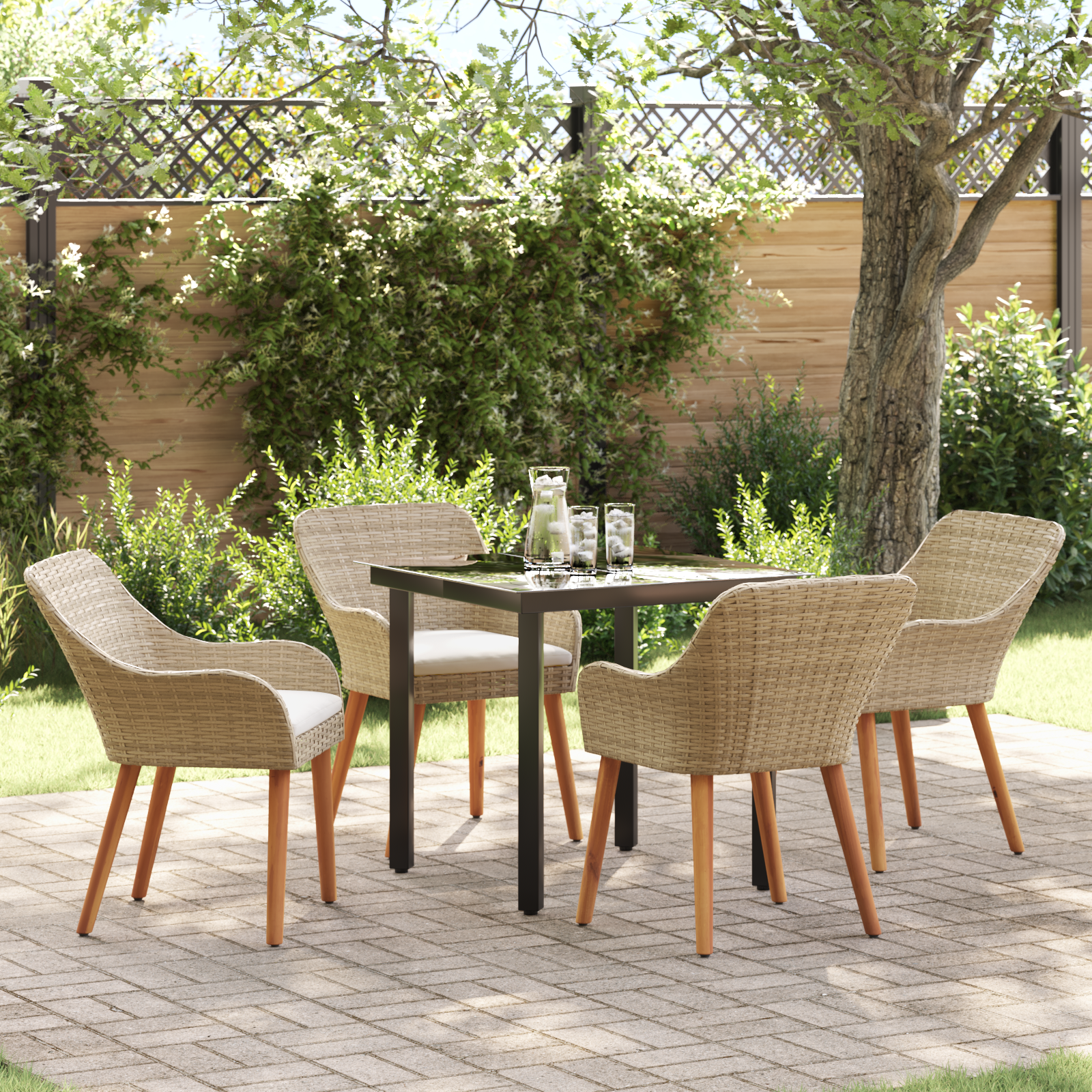 Thumbnail - vidaXL 5-teiliges Garten-Esszimmer Set Beigefarbenes Poly-Rattan